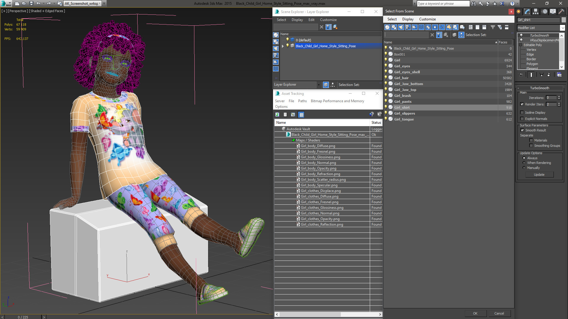 3D model Black Child Girl Home Style Sitting Pose