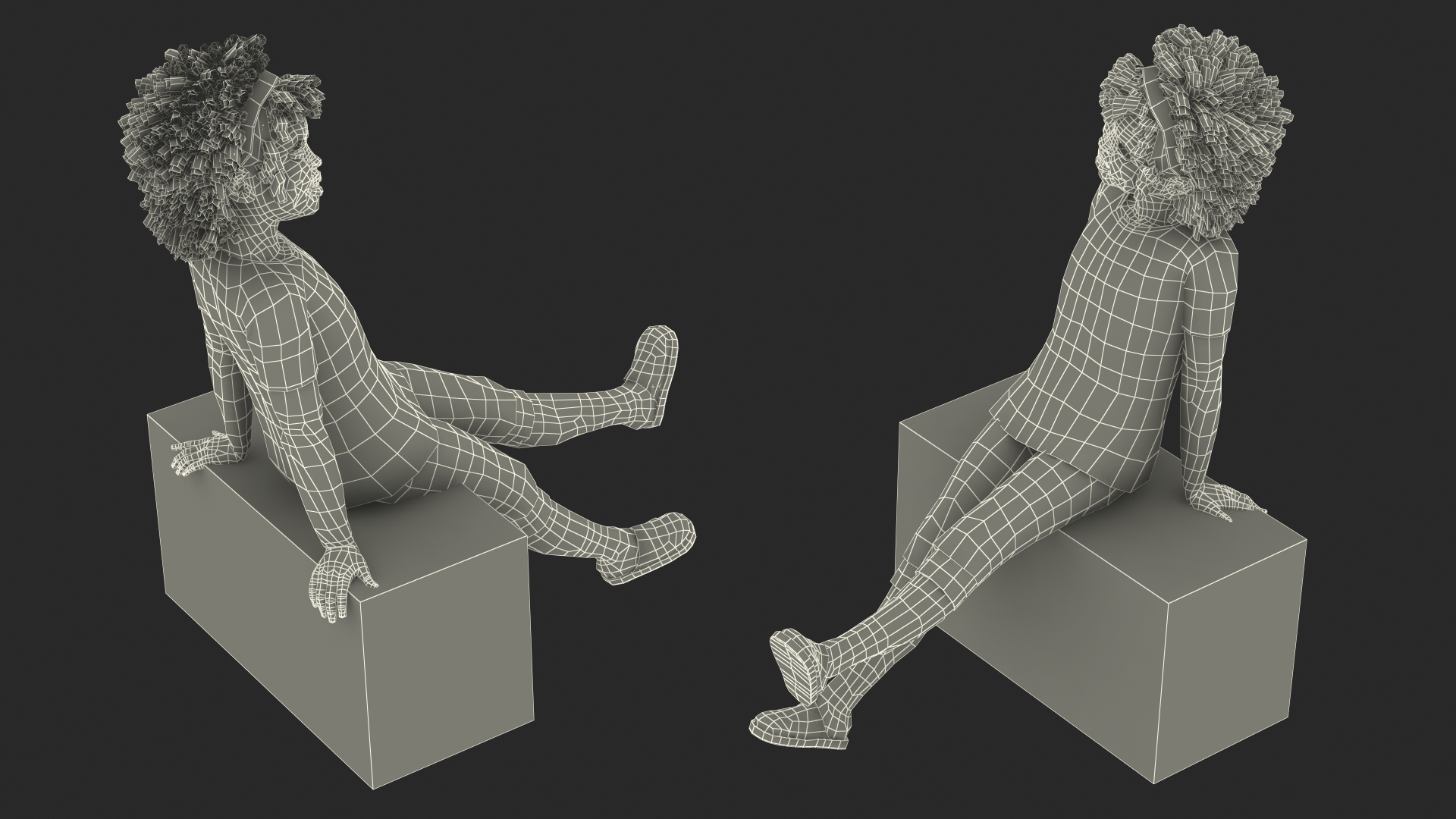 3D model Black Child Girl Home Style Sitting Pose
