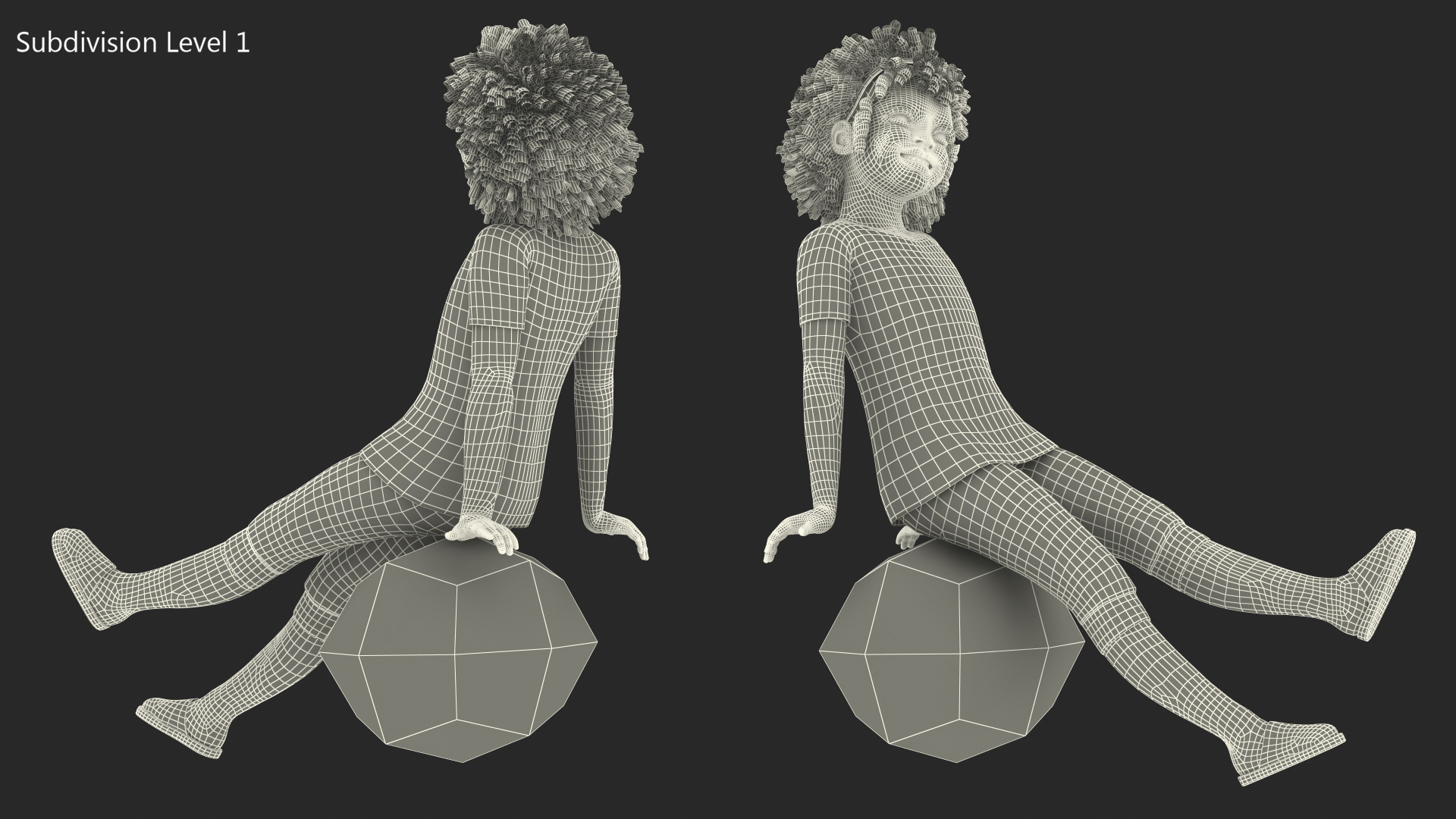 3D model Black Child Girl Home Style Sitting Pose