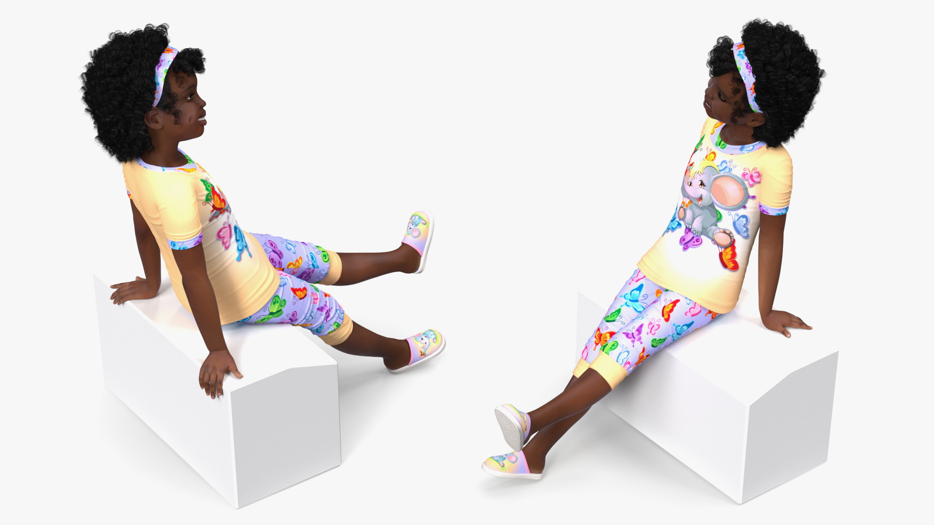 3D model Black Child Girl Home Style Sitting Pose