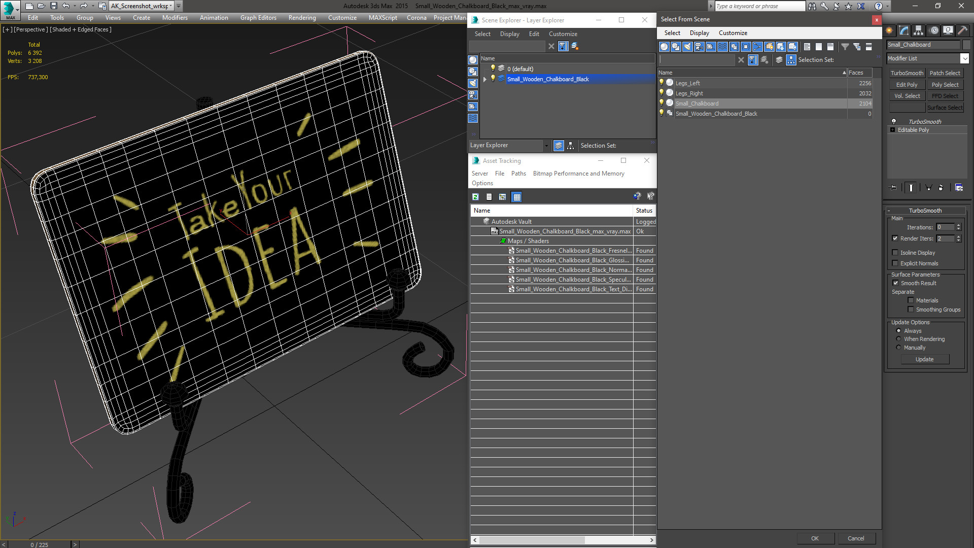 Small Wooden Chalkboard Black 3D model