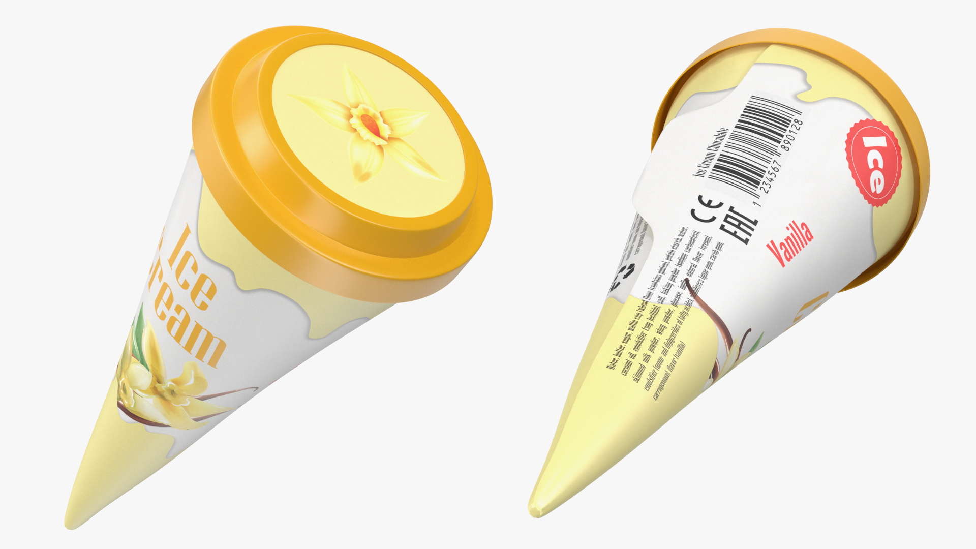 3D Cone Ice Cream with Cap Mockup Vanilla model