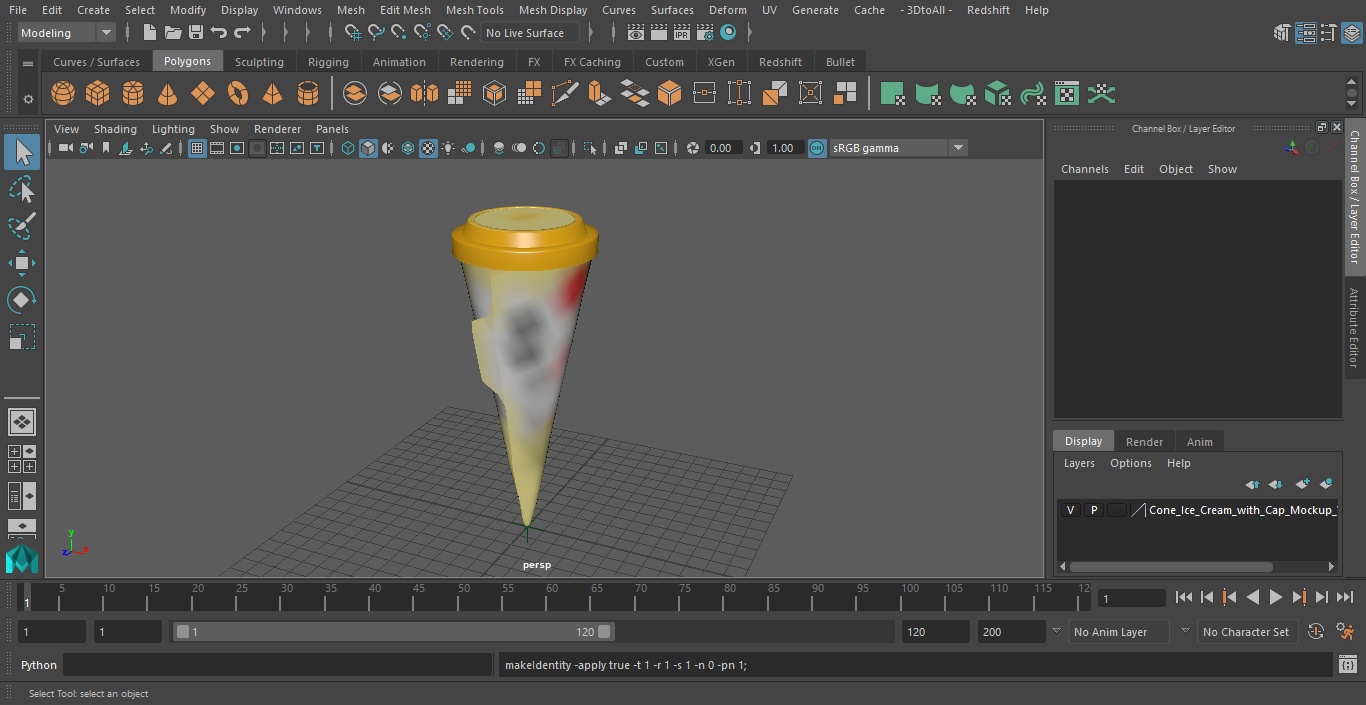 3D Cone Ice Cream with Cap Mockup Vanilla model