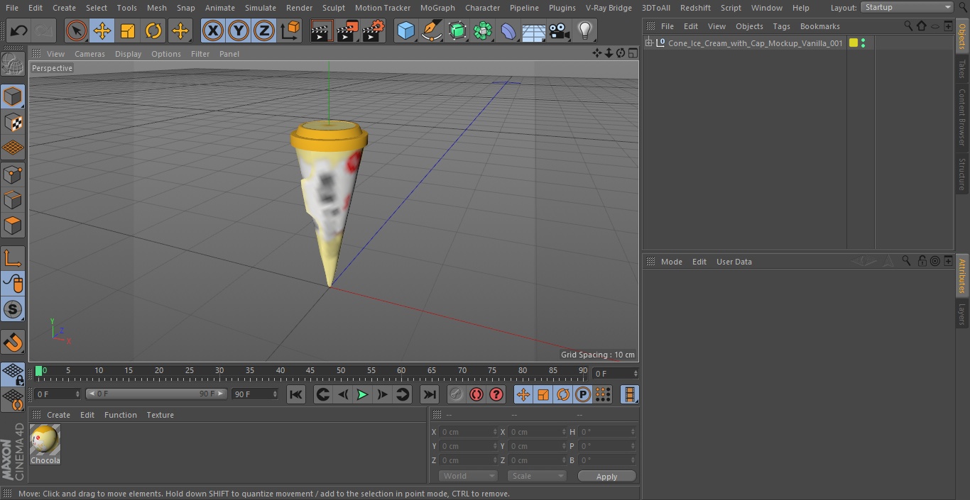3D Cone Ice Cream with Cap Mockup Vanilla model