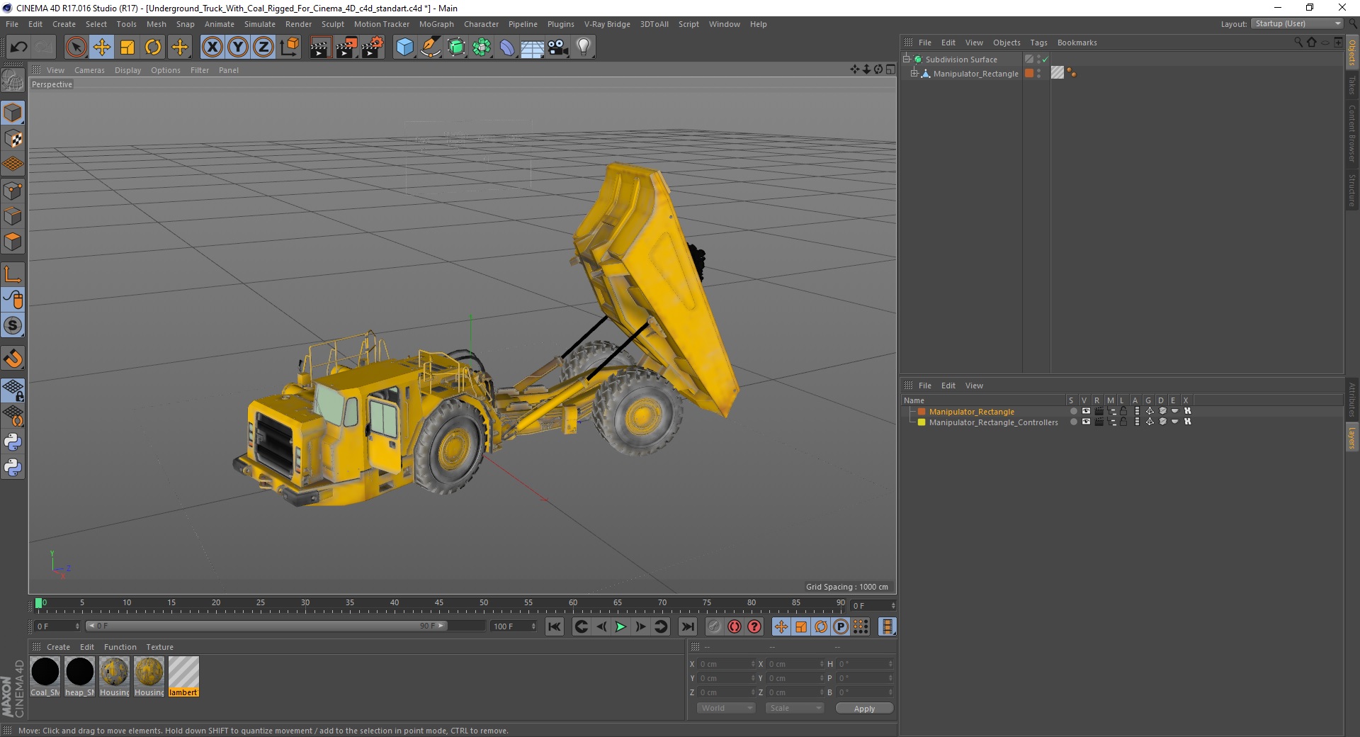 3D Underground Truck With Coal Rigged for Cinema 4D model