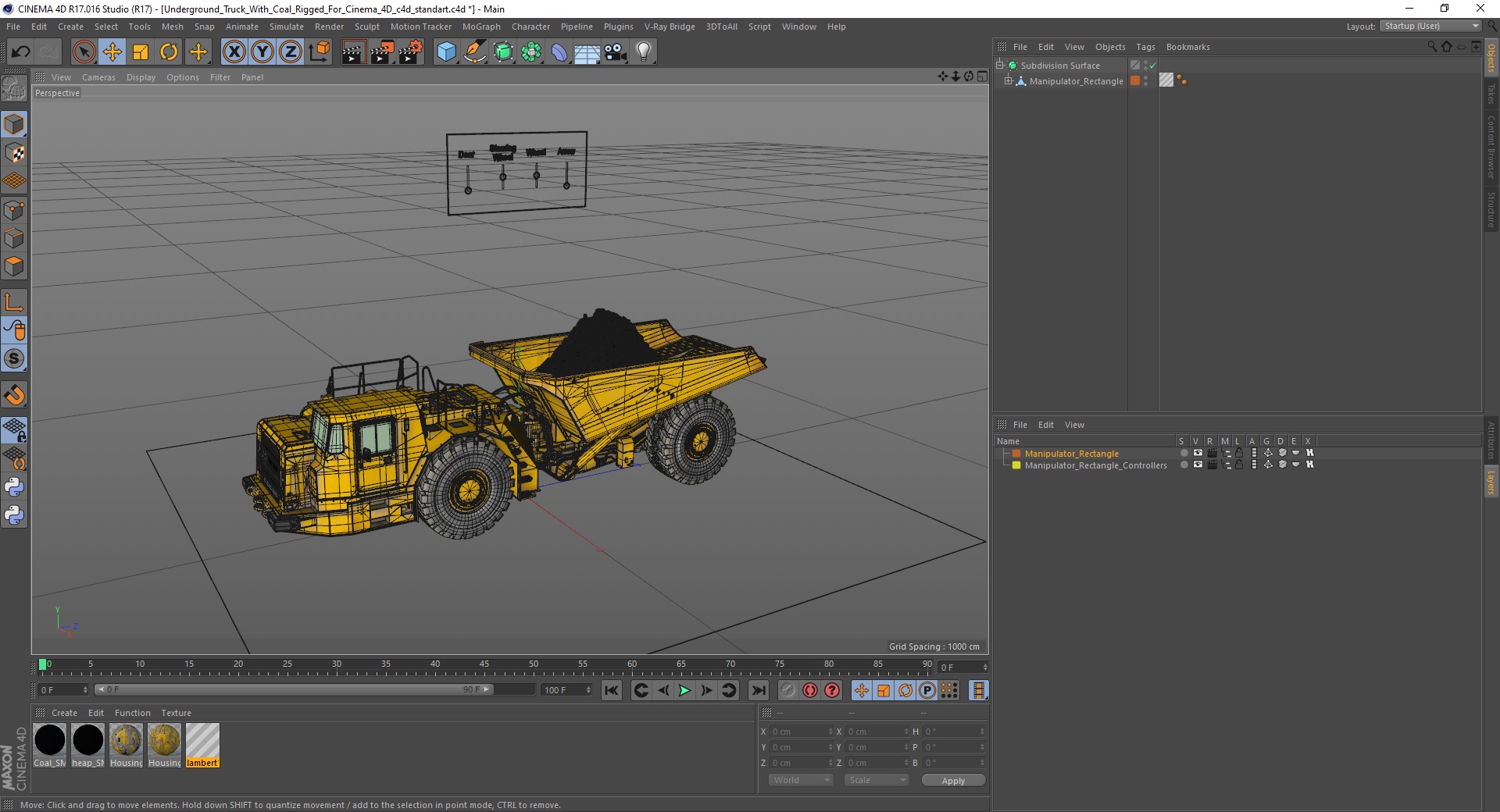 3D Underground Truck With Coal Rigged for Cinema 4D model