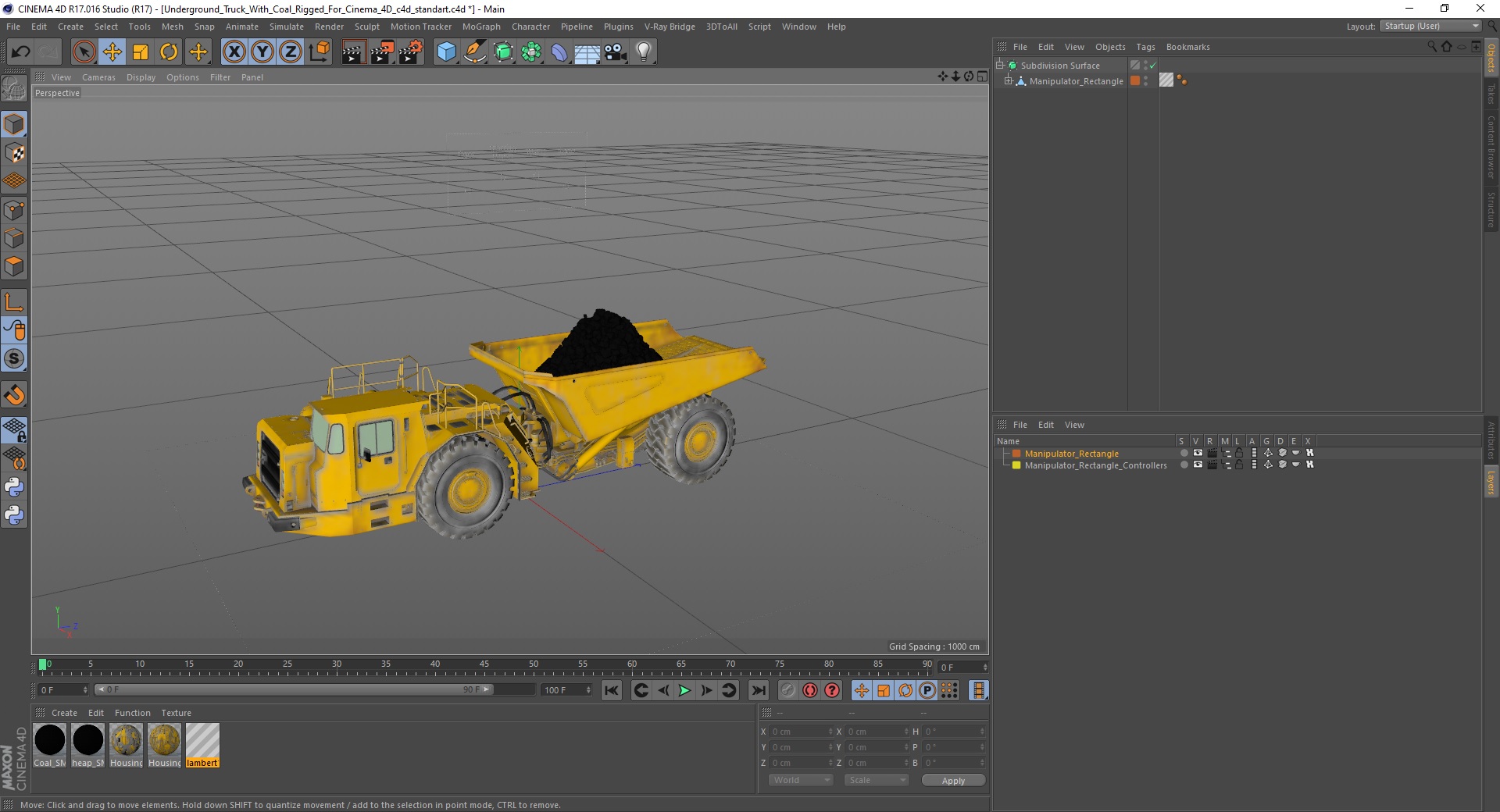 3D Underground Truck With Coal Rigged for Cinema 4D model