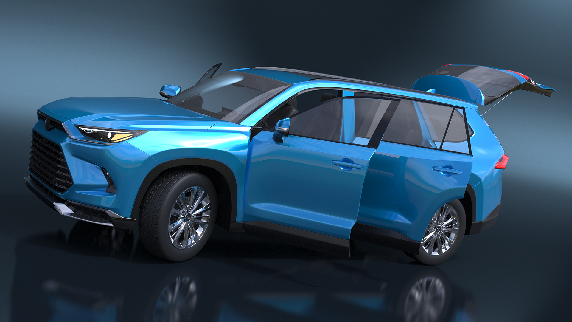 3D Modern SUV Car Blue Rigged