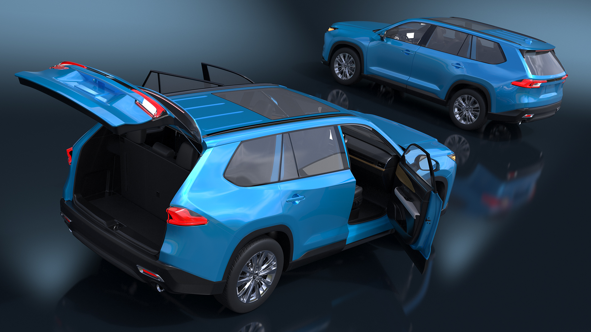 3D Modern SUV Car Blue Rigged