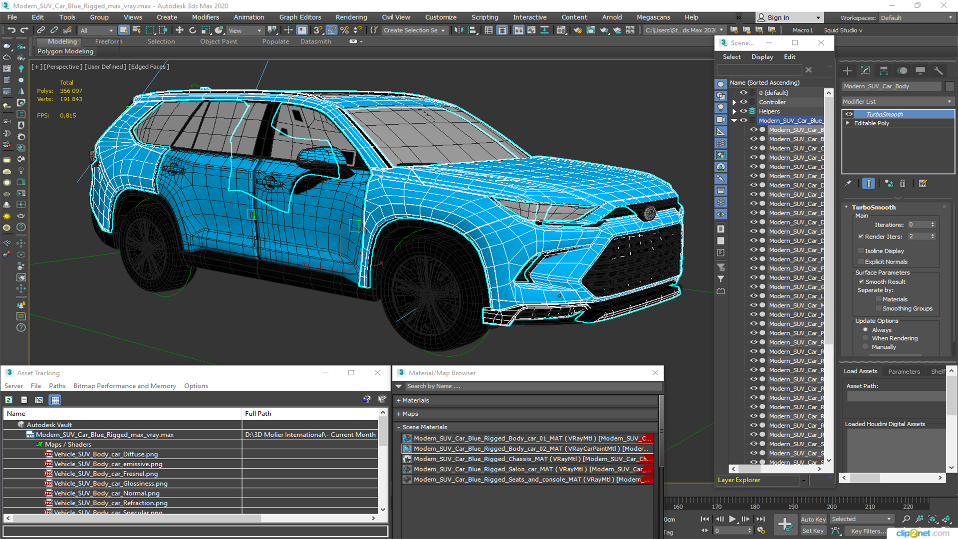 3D Modern SUV Car Blue Rigged