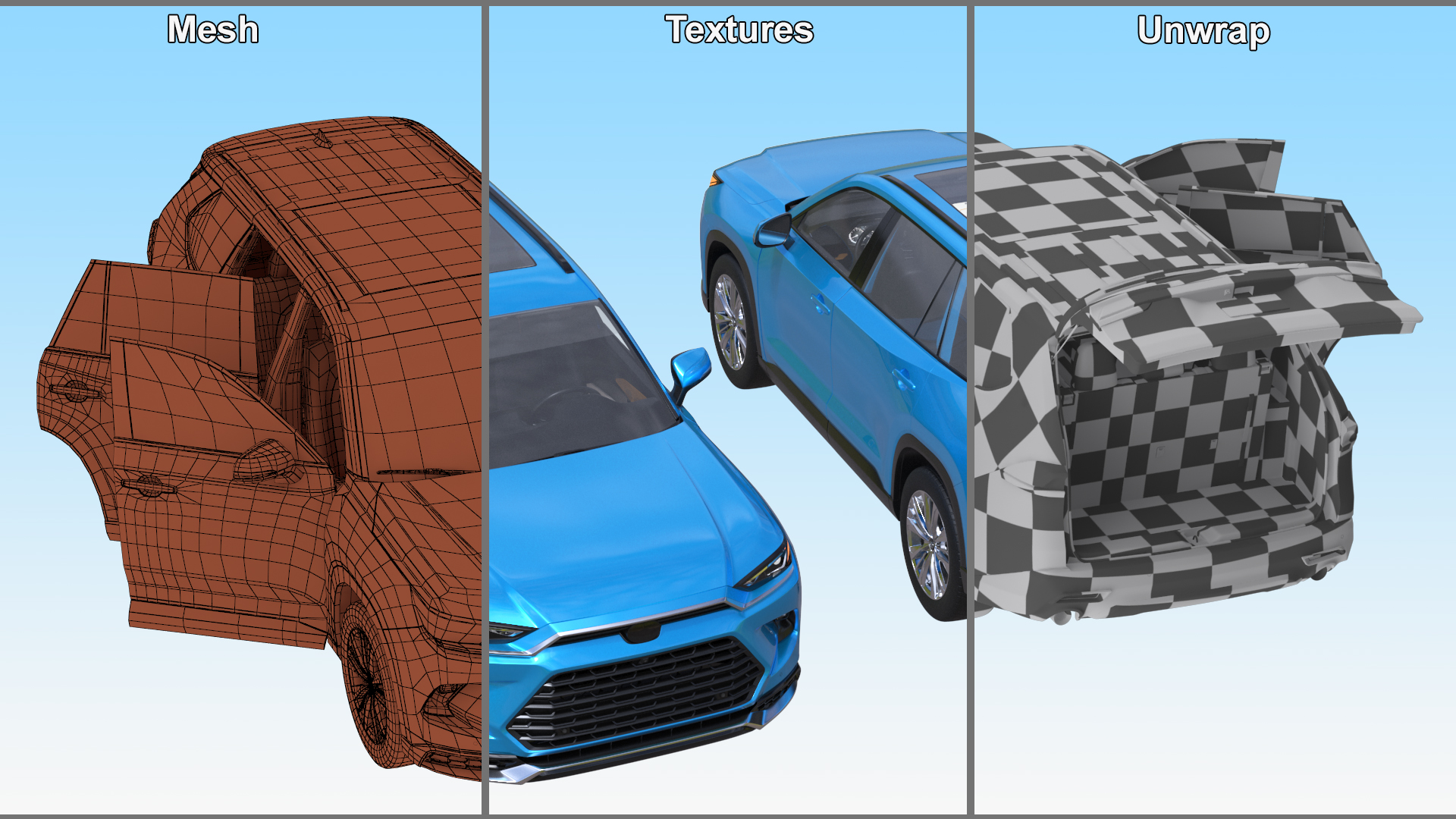 3D Modern SUV Car Blue Rigged