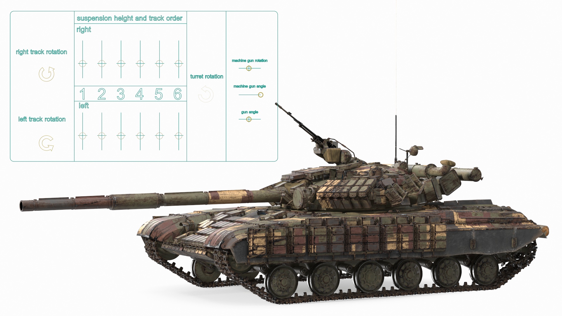 Battle Tank T-64 BV Dirty Rigged 3D