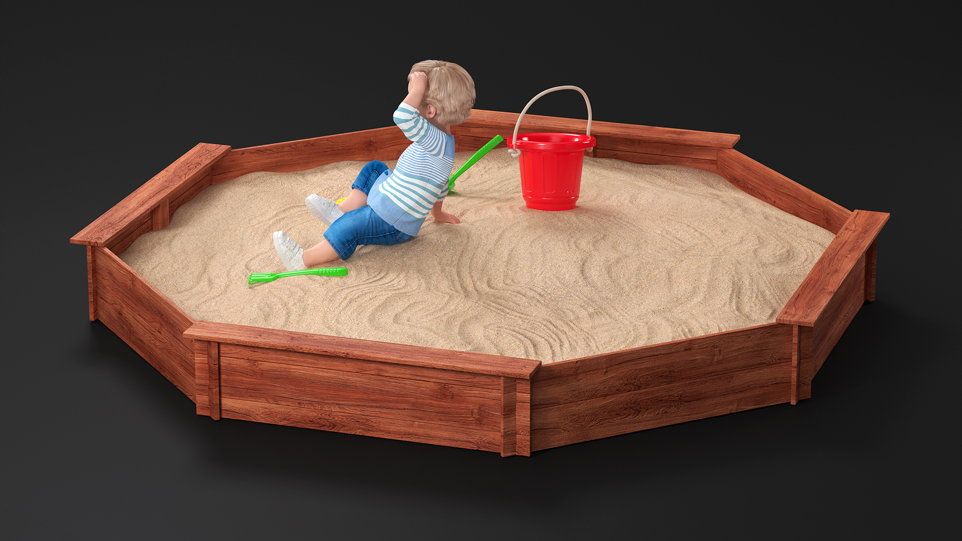 Small Child Playing in a Sandbox 3D