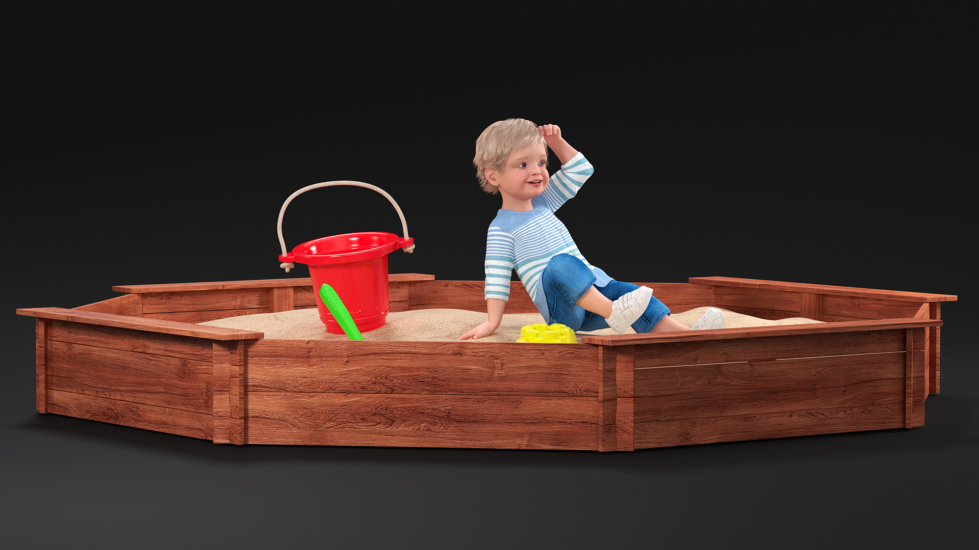 Small Child Playing in a Sandbox 3D