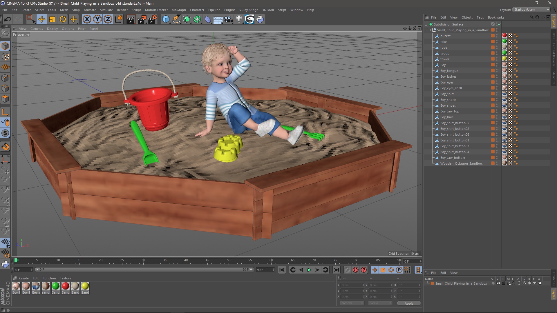 Small Child Playing in a Sandbox 3D