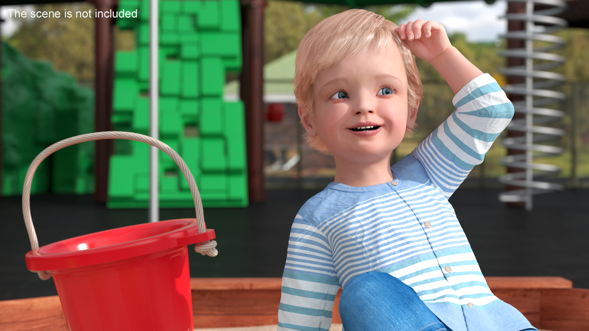Small Child Playing in a Sandbox 3D