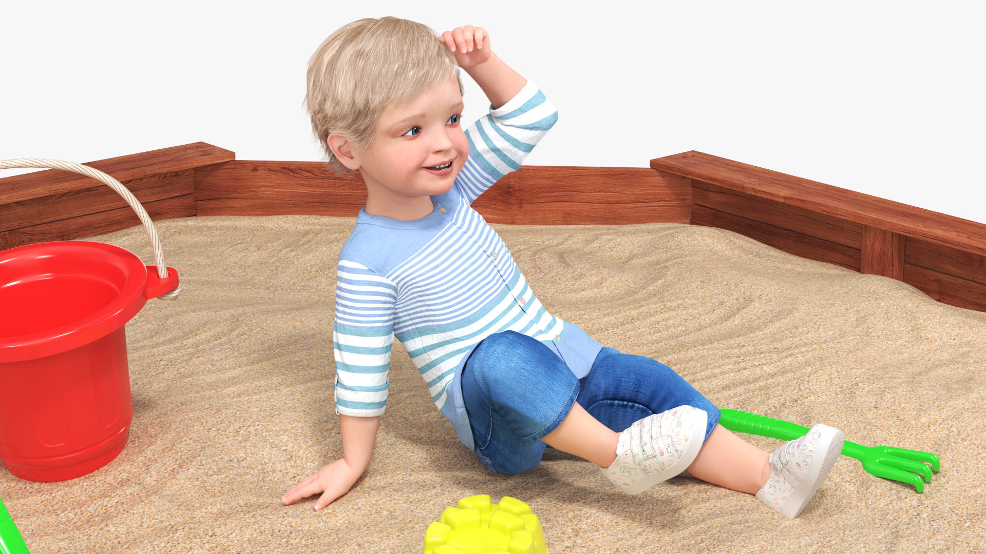 Small Child Playing in a Sandbox 3D