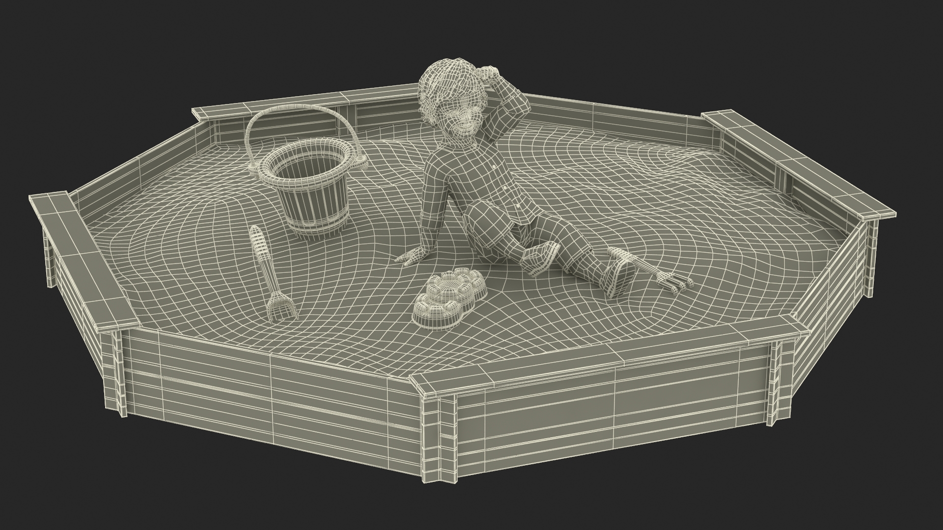 Small Child Playing in a Sandbox 3D