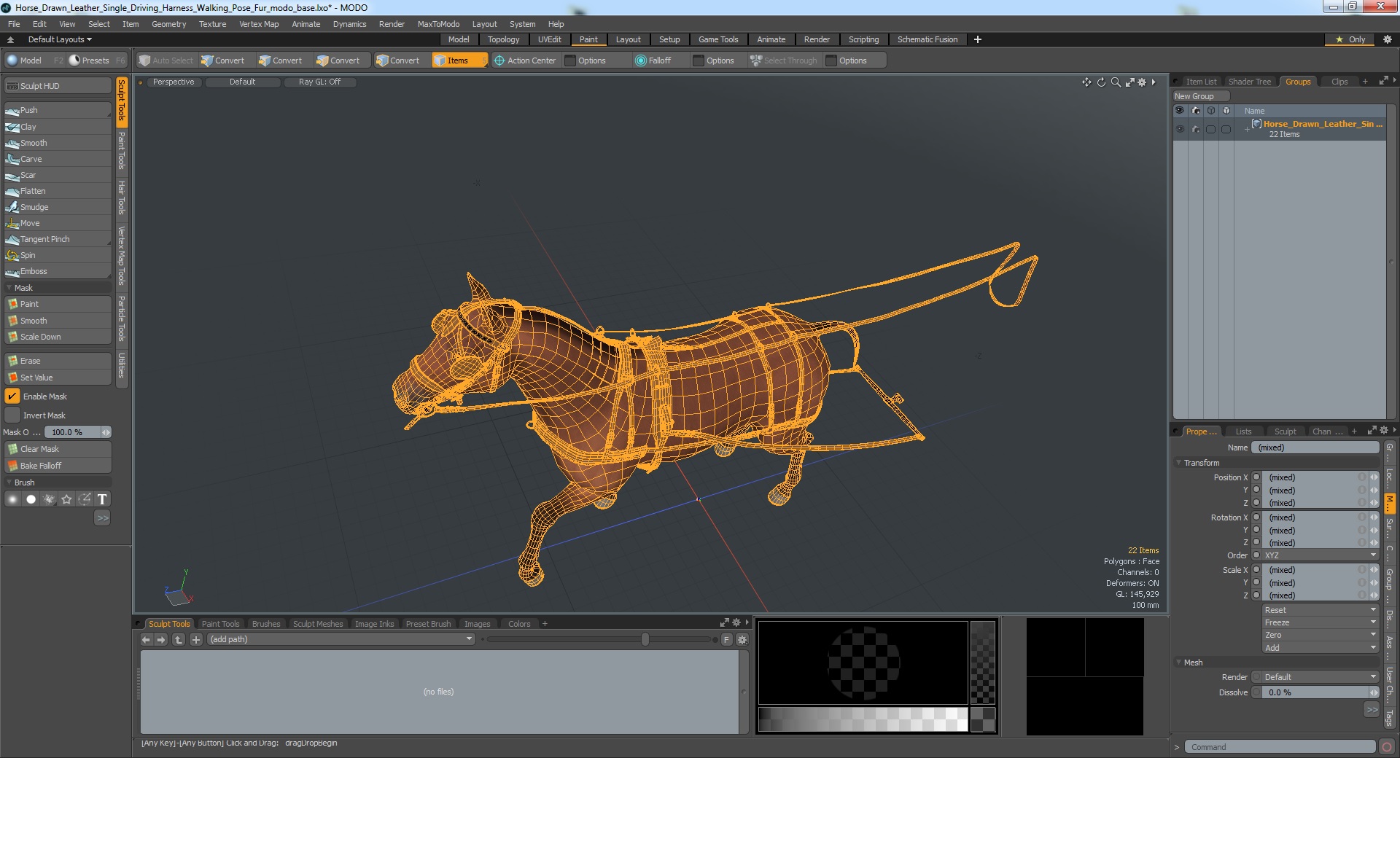 Horse Drawn Leather Single Driving Harness Walking Pose Fur 3D model