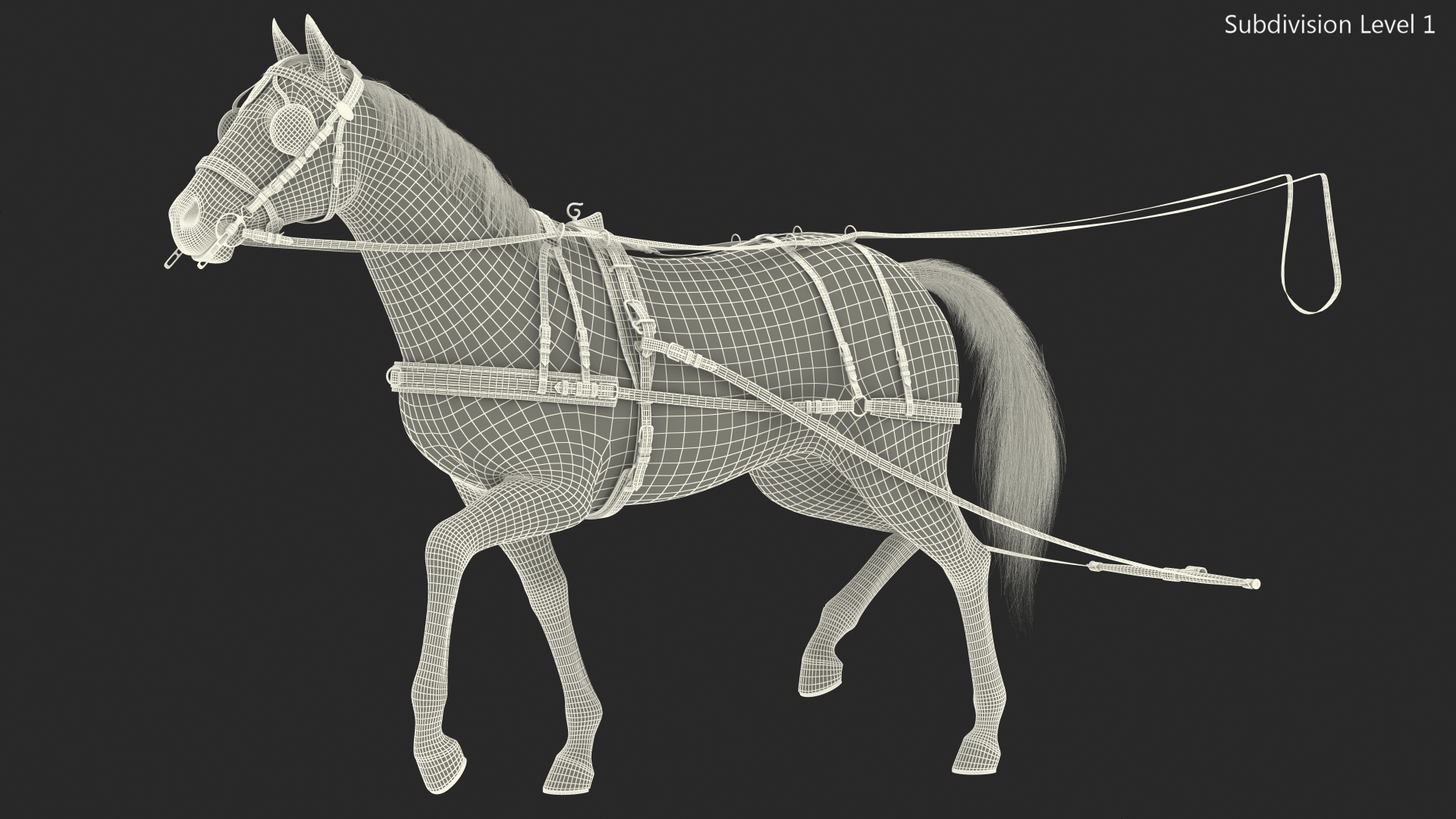 Horse Drawn Leather Single Driving Harness Walking Pose Fur 3D model