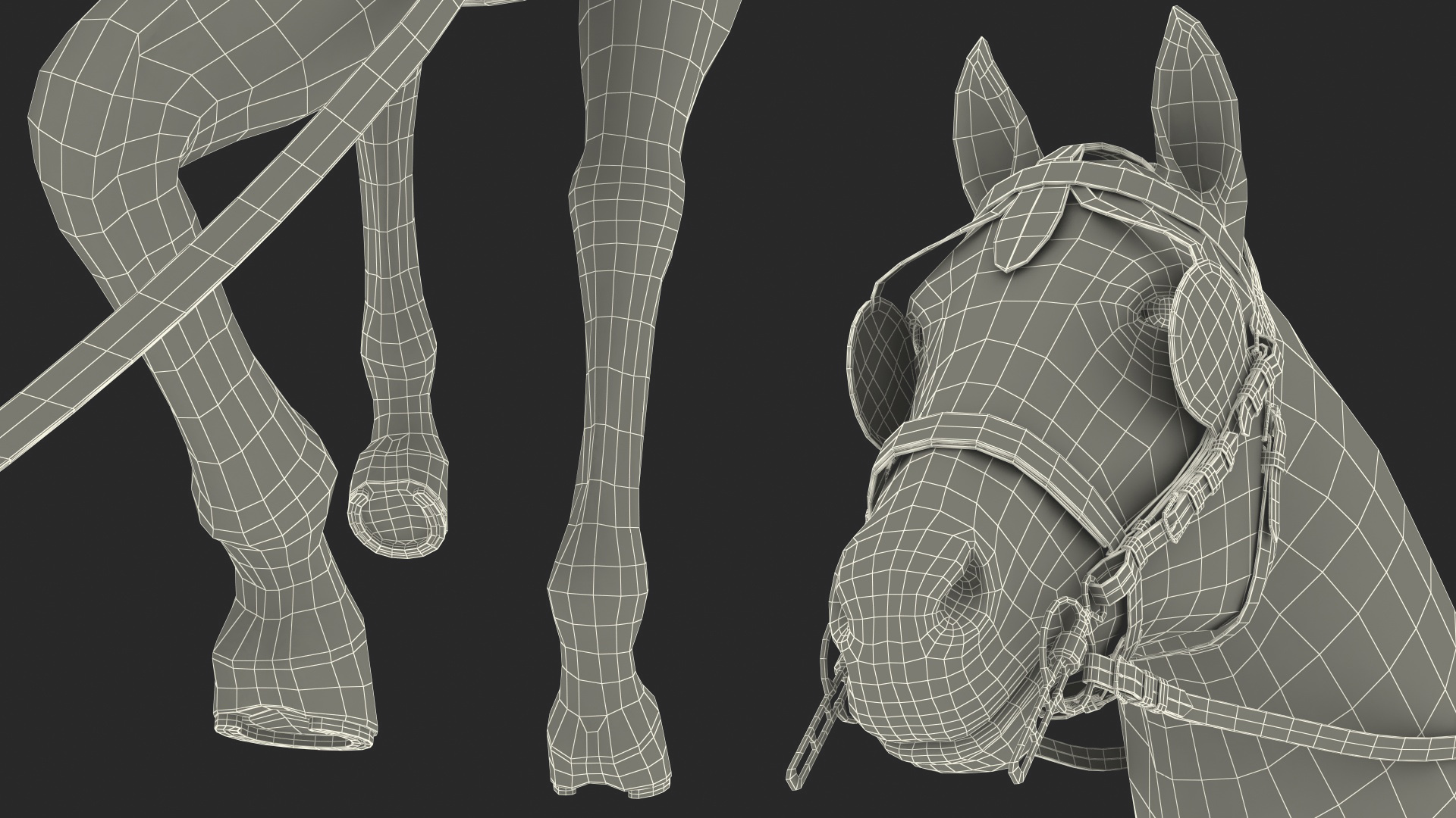 Horse Drawn Leather Single Driving Harness Walking Pose Fur 3D model