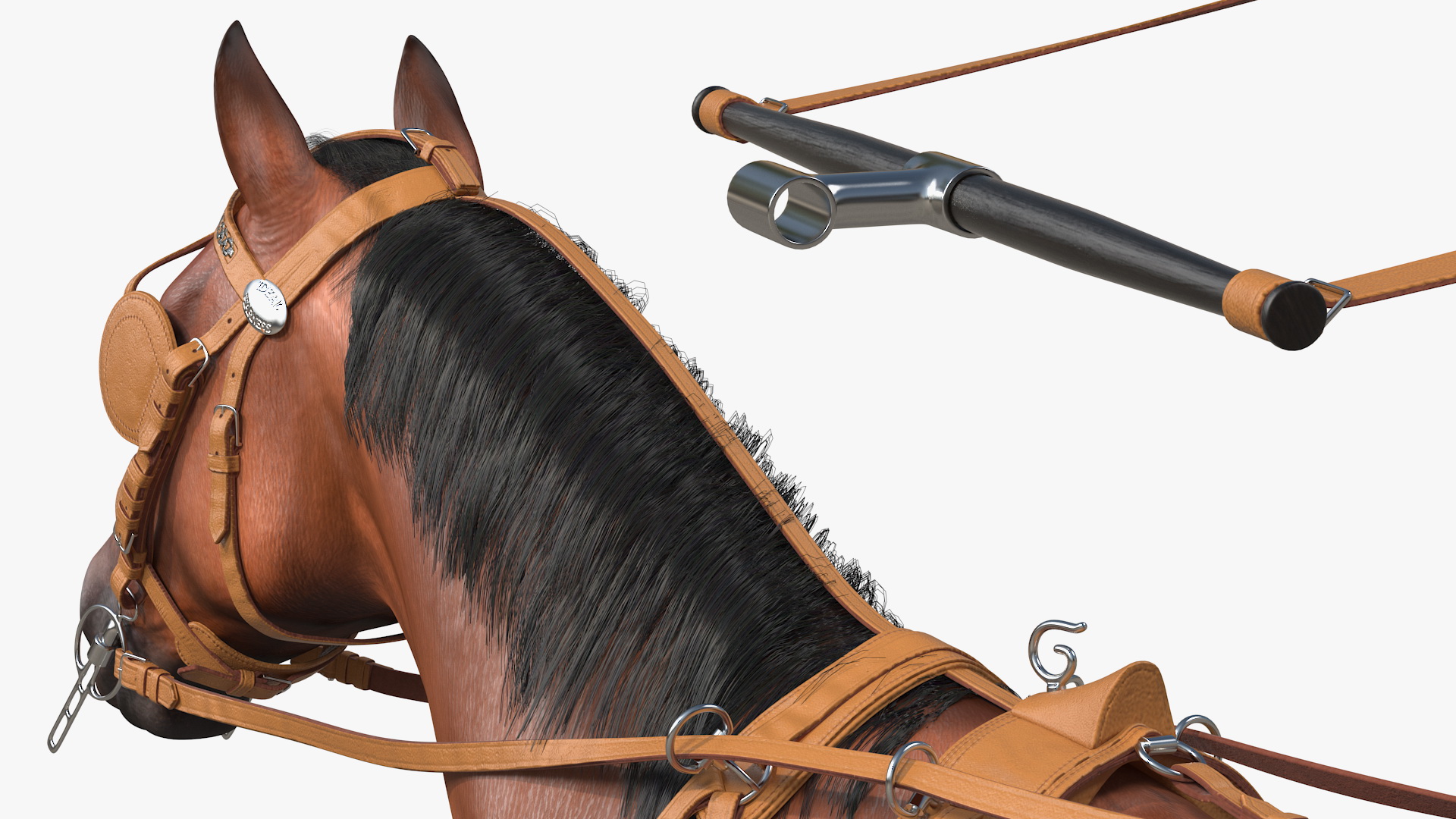 Horse Drawn Leather Single Driving Harness Walking Pose Fur 3D model