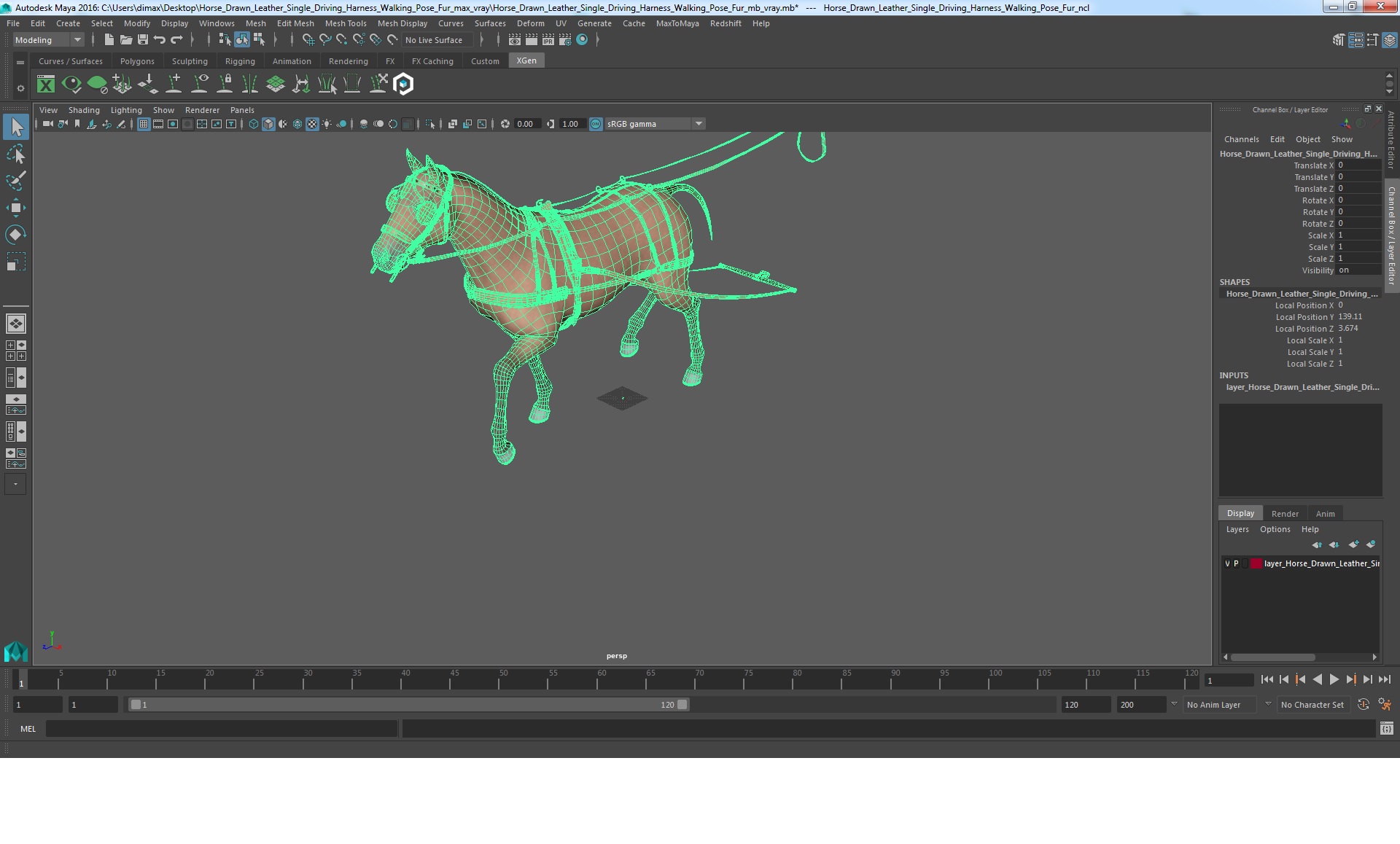Horse Drawn Leather Single Driving Harness Walking Pose Fur 3D model