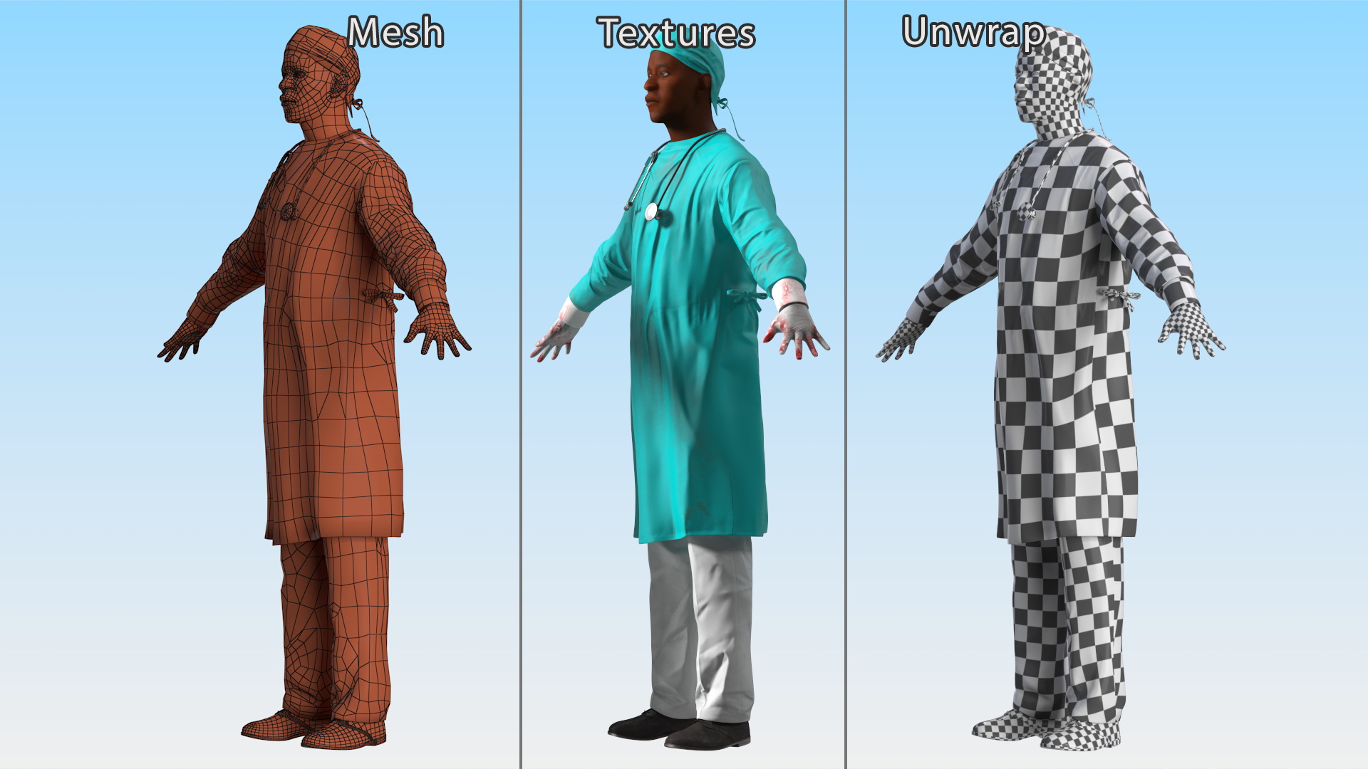 3D model African Black Male Doctor Blood Stained Rigged for Maya
