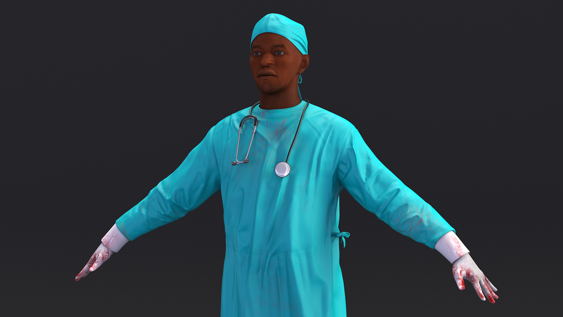 3D model African Black Male Doctor Blood Stained Rigged for Maya