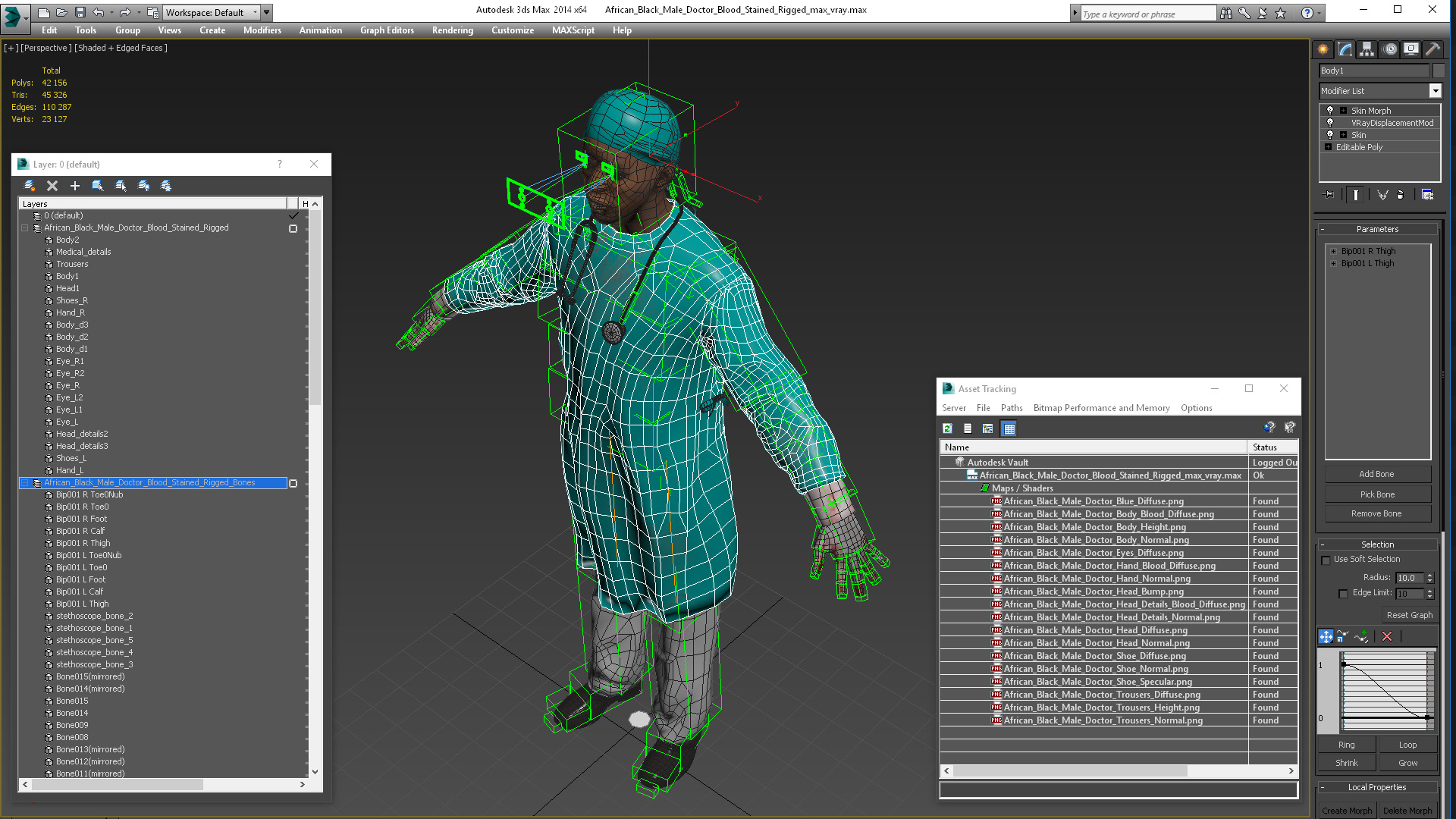 3D model African Black Male Doctor Blood Stained Rigged for Maya