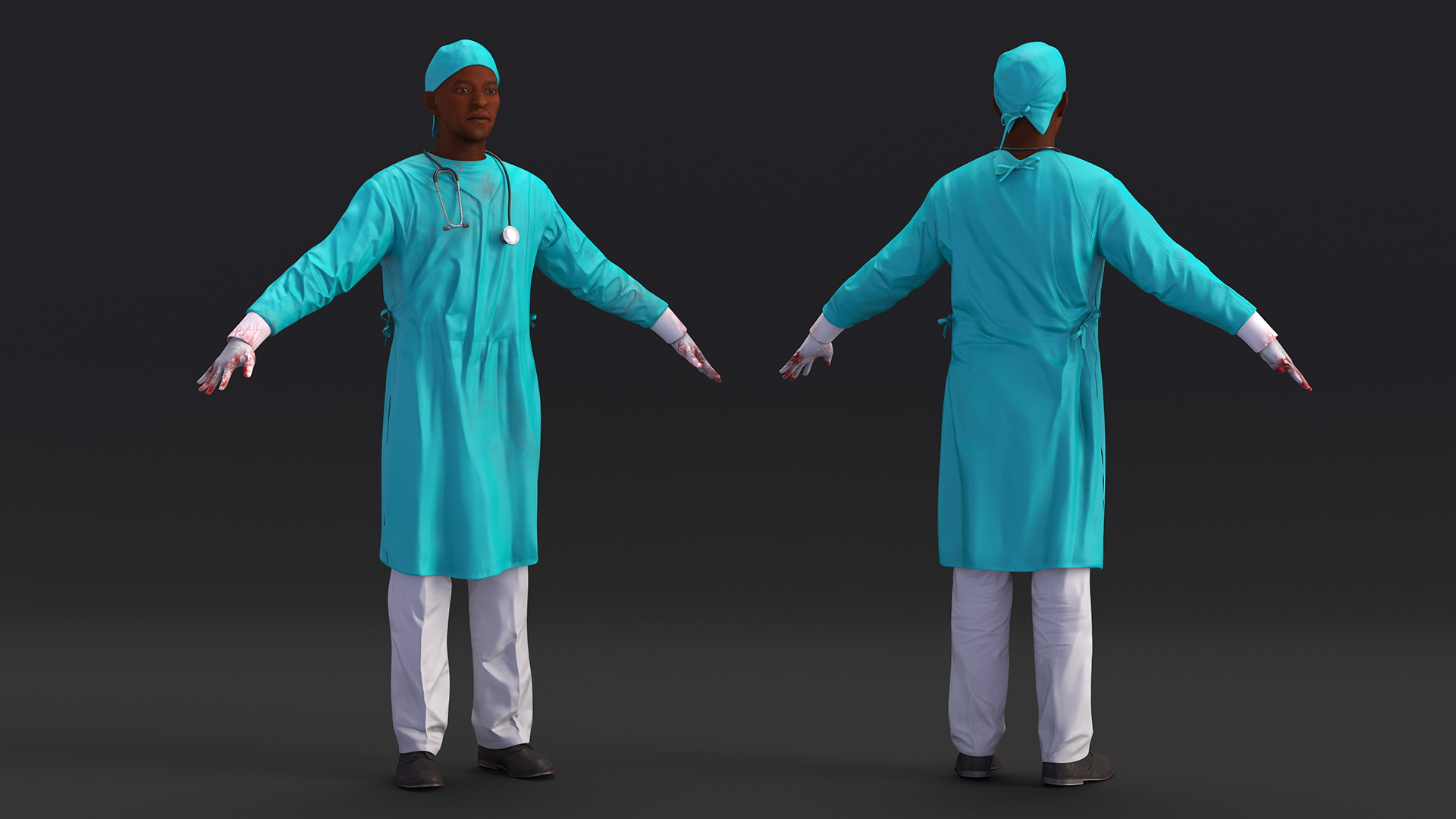 3D model African Black Male Doctor Blood Stained Rigged for Maya