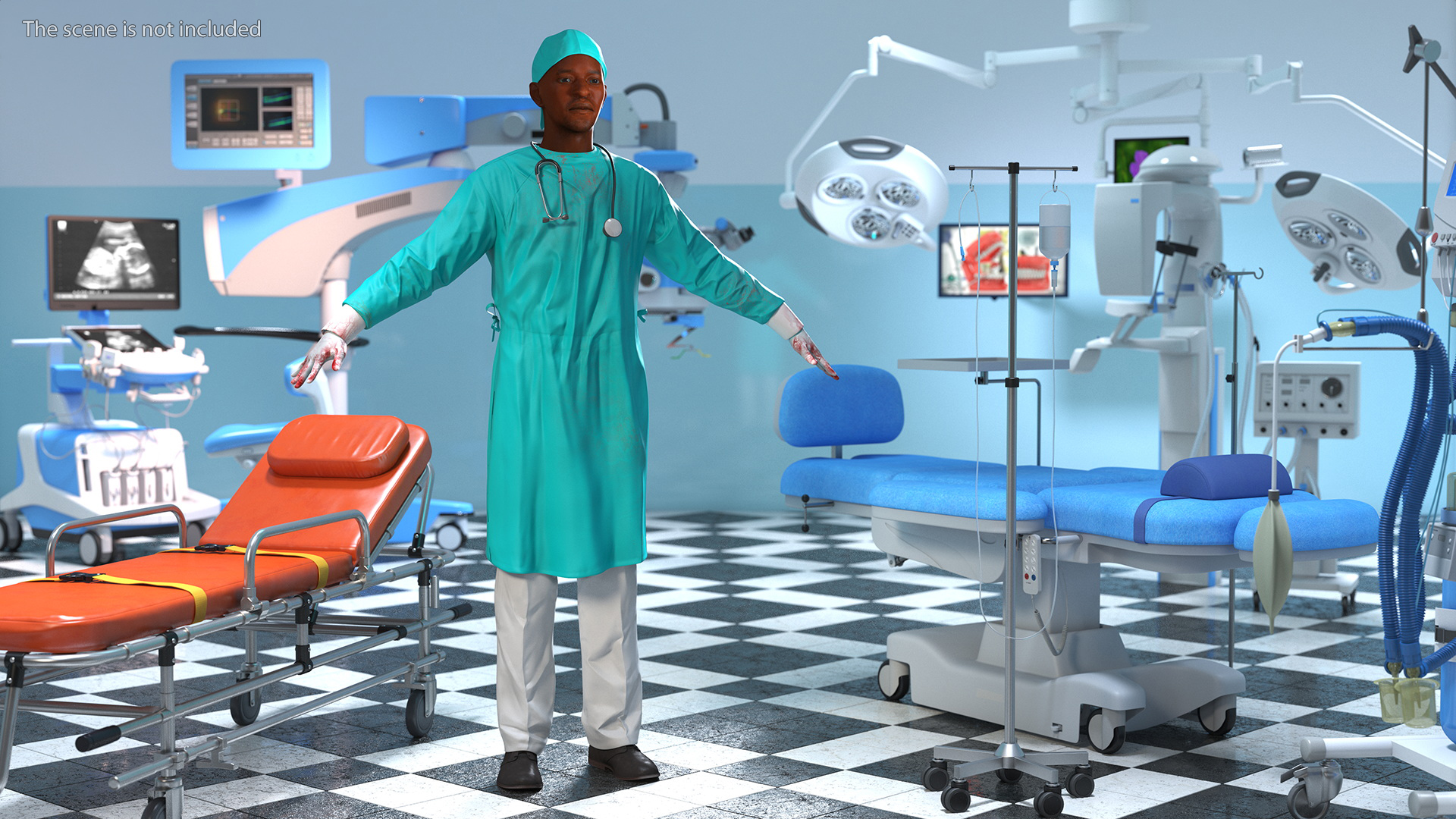 3D model African Black Male Doctor Blood Stained Rigged for Maya