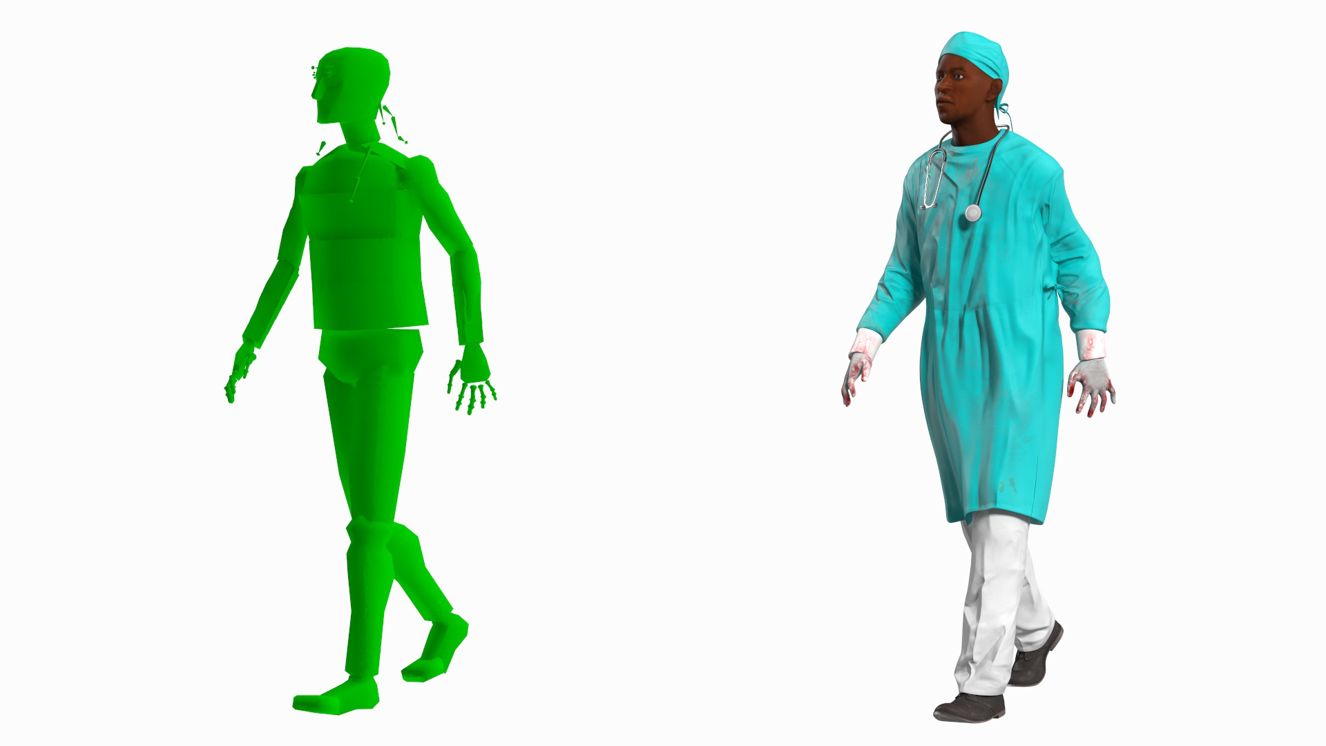 3D model African Black Male Doctor Blood Stained Rigged for Maya