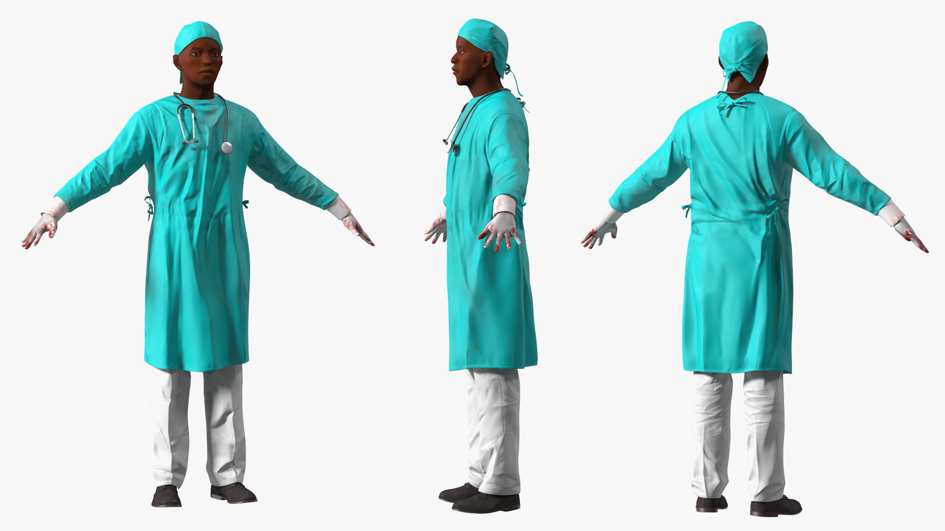 3D model African Black Male Doctor Blood Stained Rigged for Maya