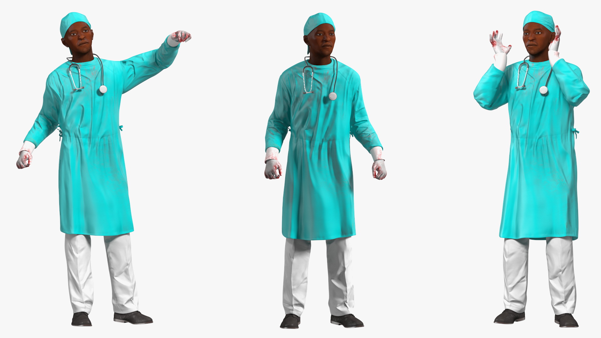 3D model African Black Male Doctor Blood Stained Rigged for Maya