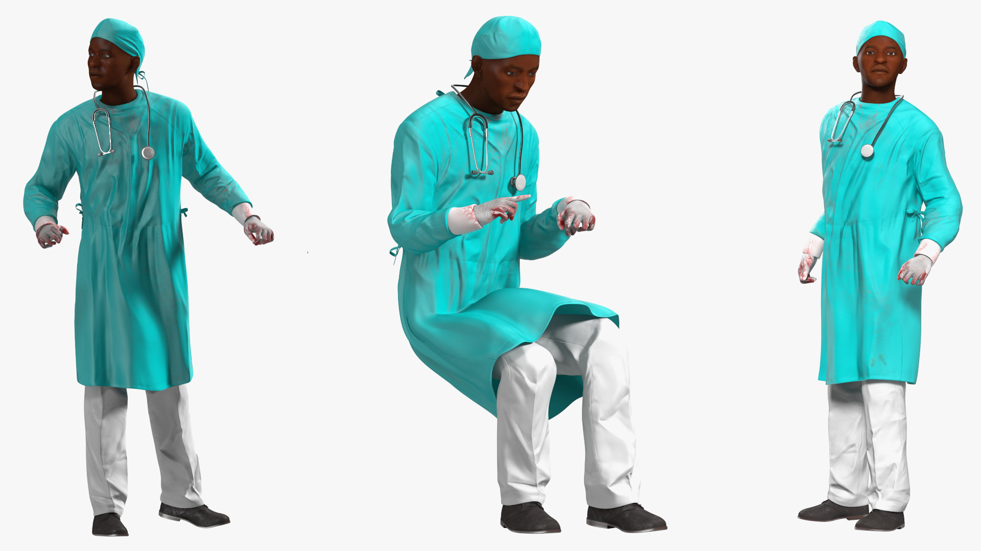 3D model African Black Male Doctor Blood Stained Rigged for Maya