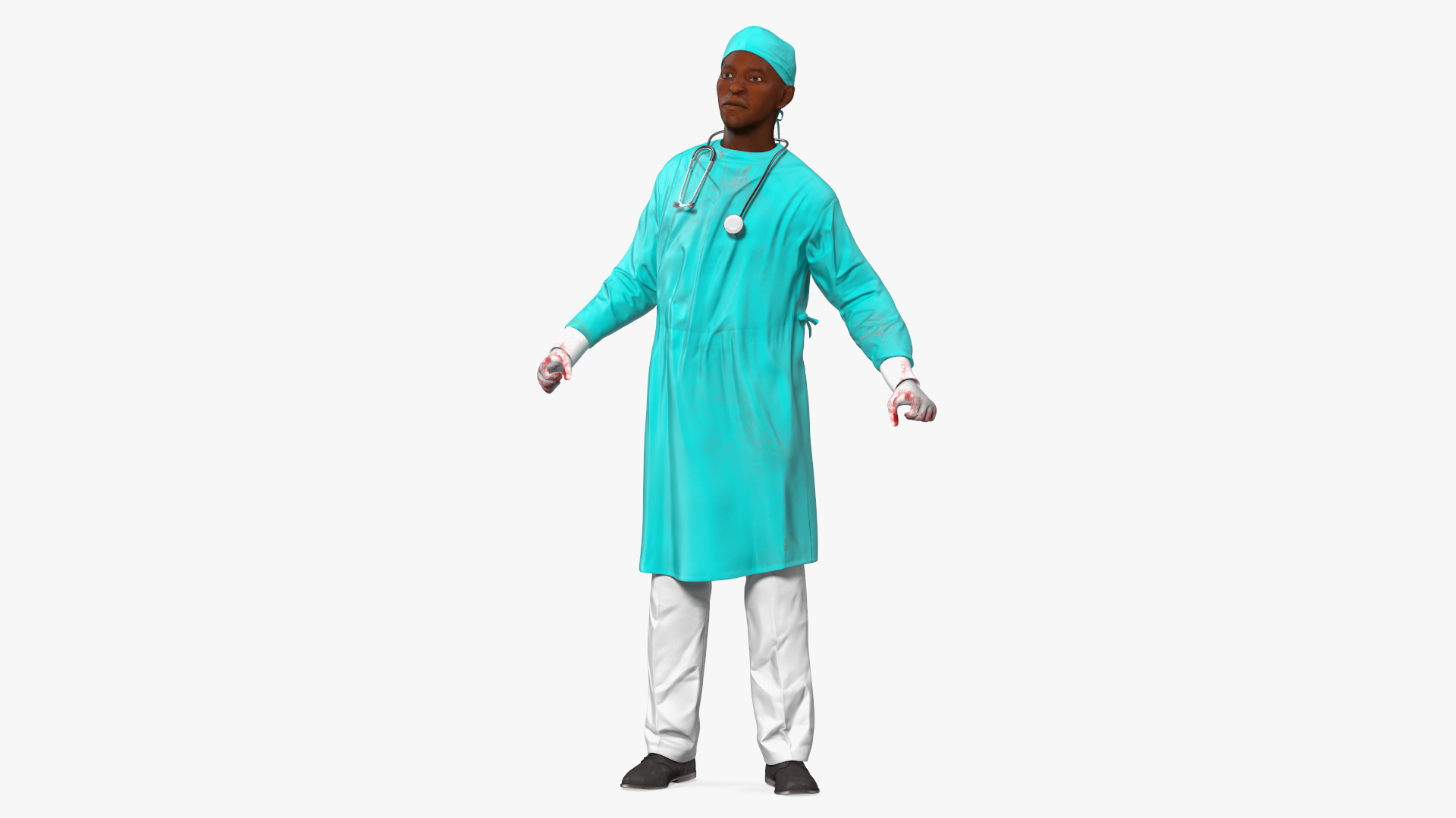 3D model African Black Male Doctor Blood Stained Rigged for Maya