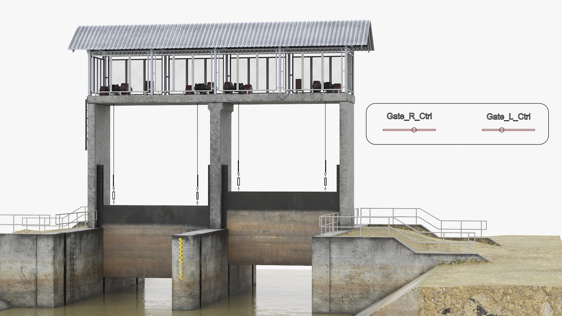 Hydraulic Canal Lock Gate System Rigged - view 4