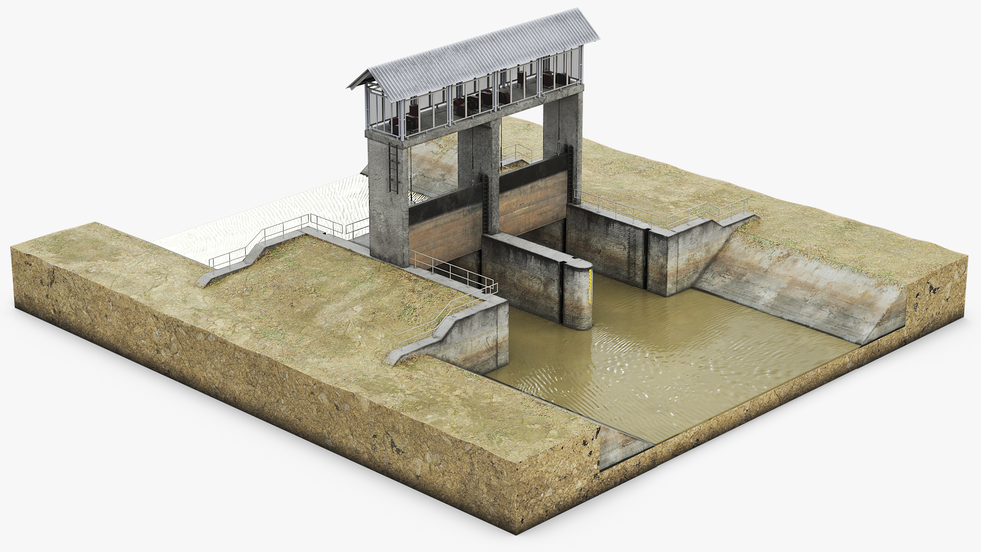 Hydraulic Canal Lock Gate System Rigged - view 2