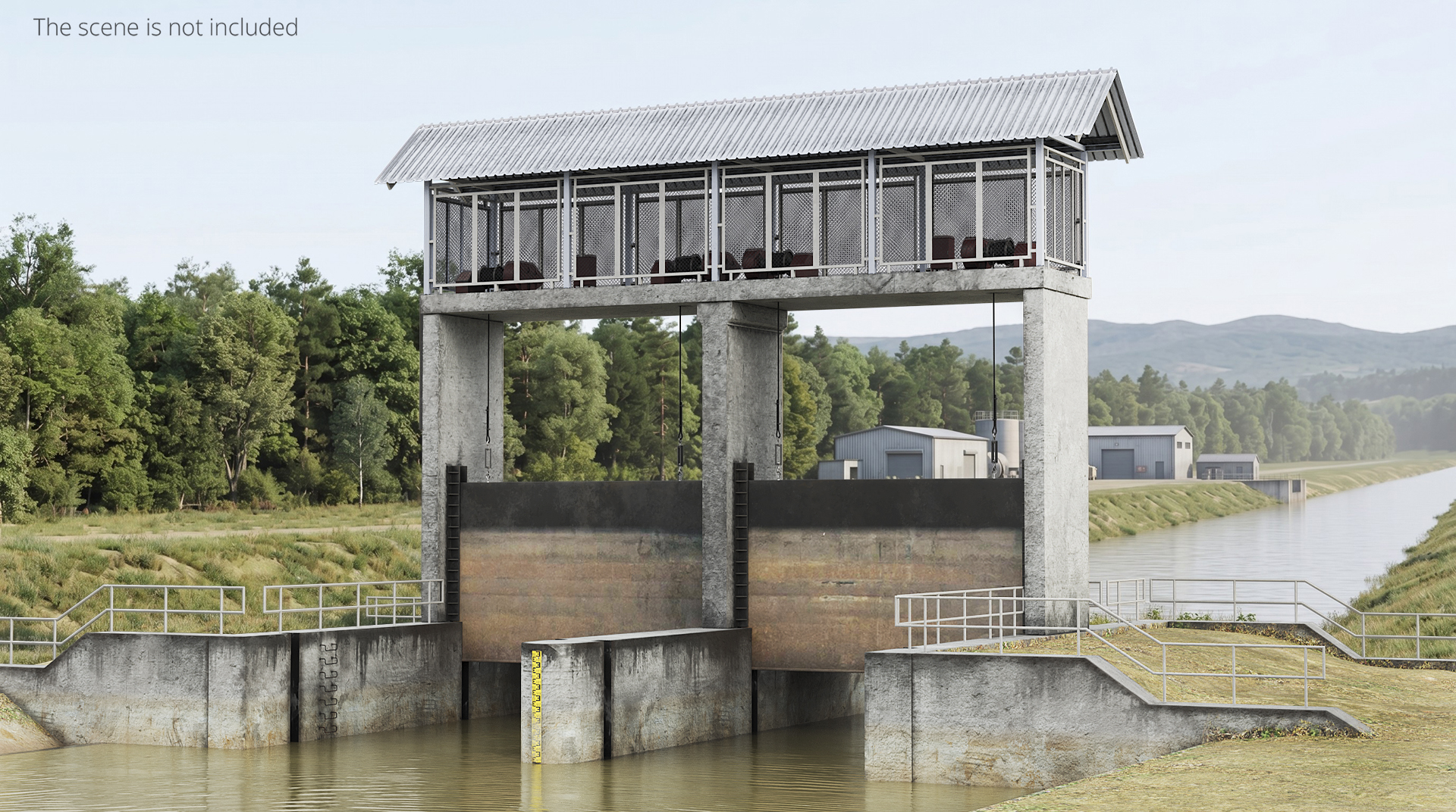 Hydraulic Canal Lock Gate System Rigged - view 3