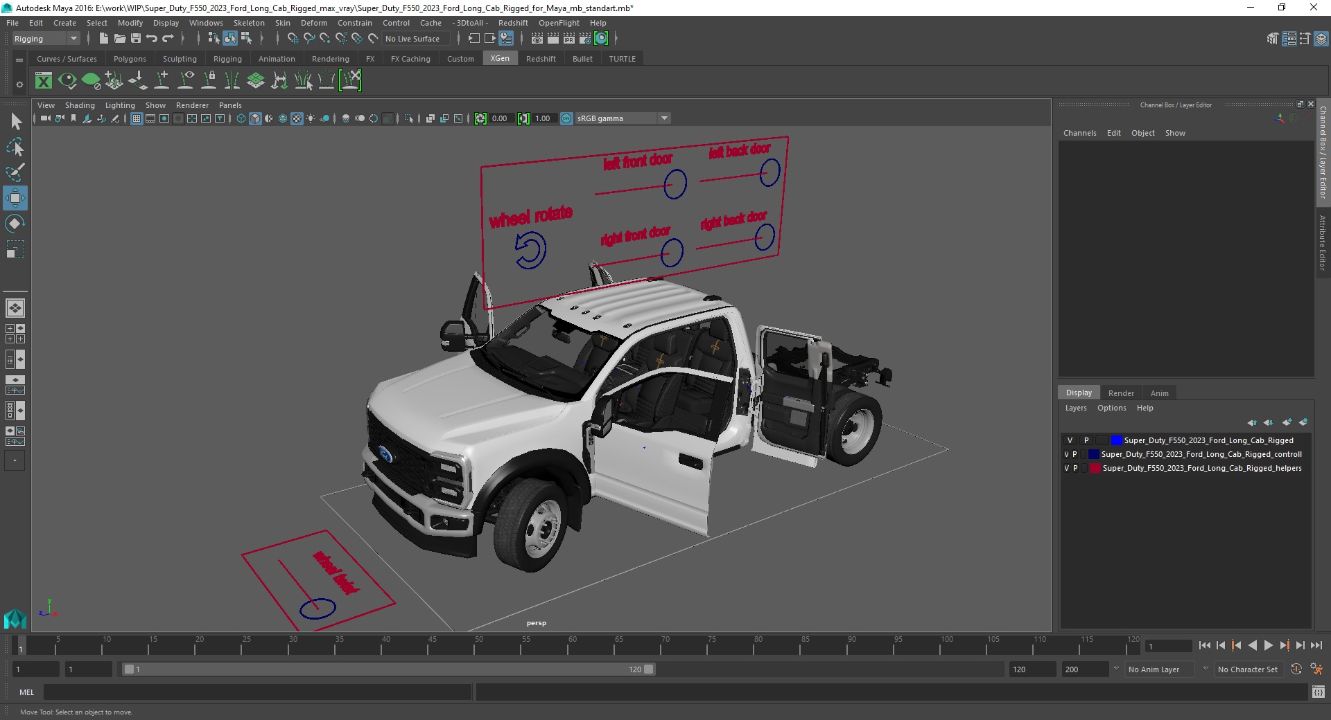 3D model Super Duty F550 2023 Ford Long Cab Rigged for Maya