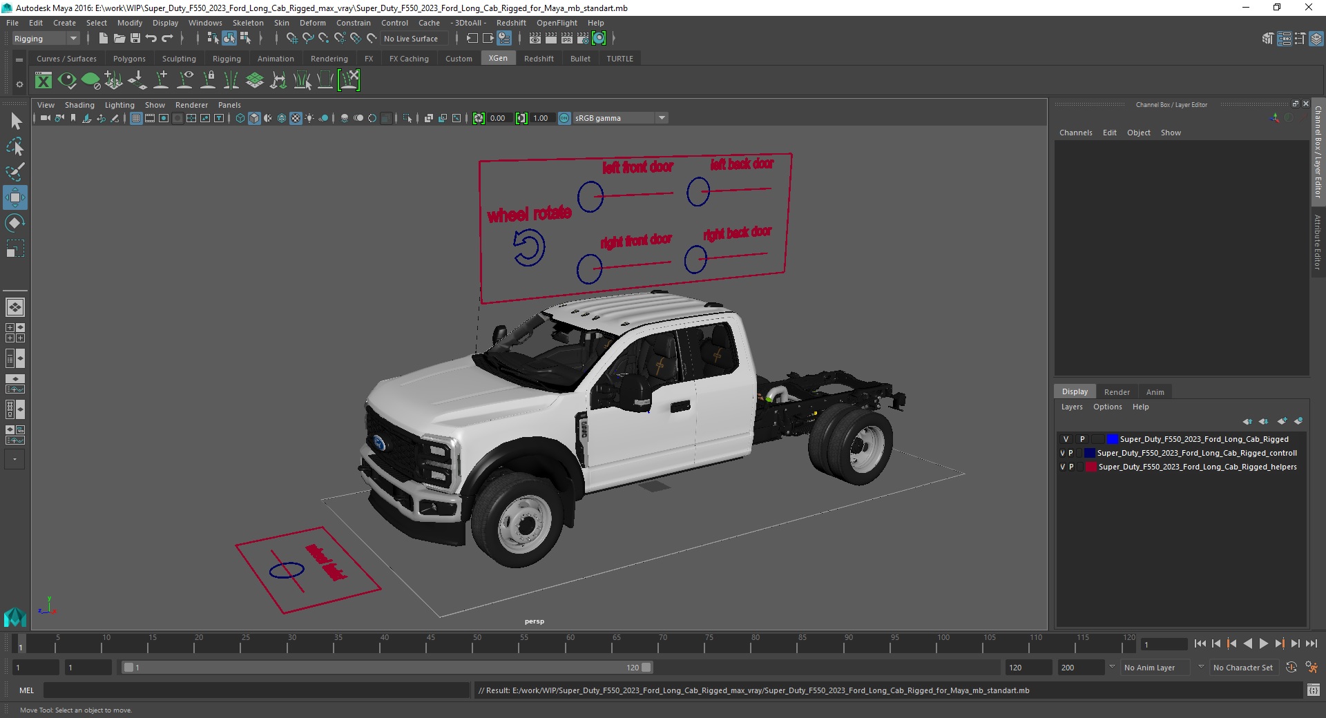 3D model Super Duty F550 2023 Ford Long Cab Rigged for Maya
