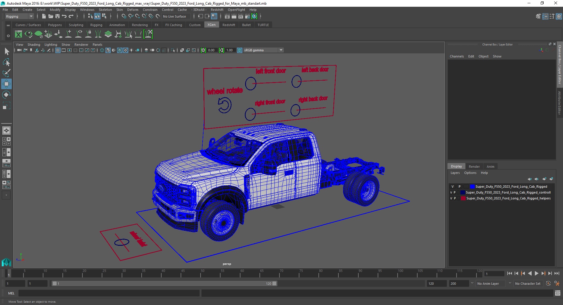 3D model Super Duty F550 2023 Ford Long Cab Rigged for Maya