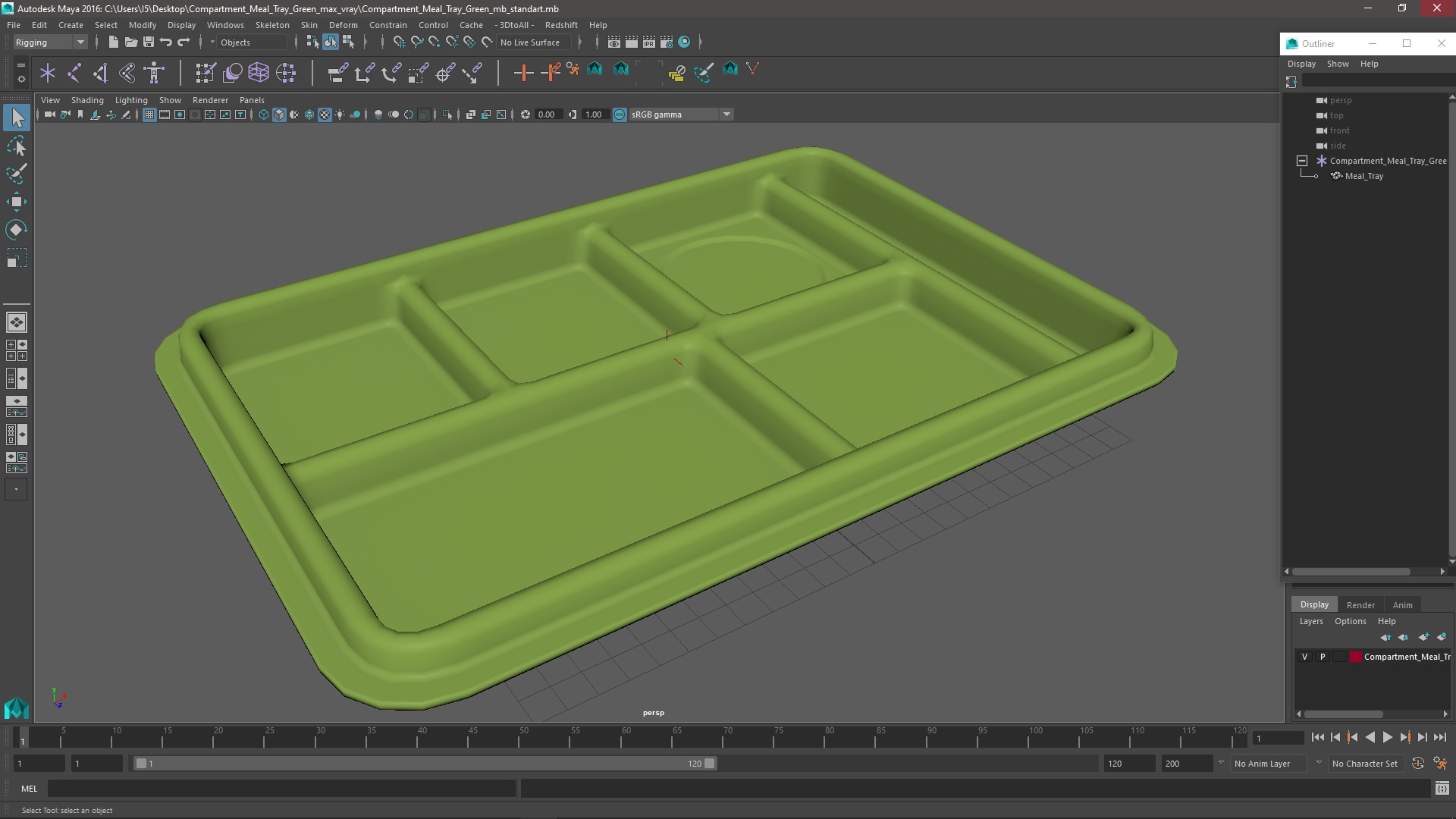 Compartment Meal Tray Green 3D