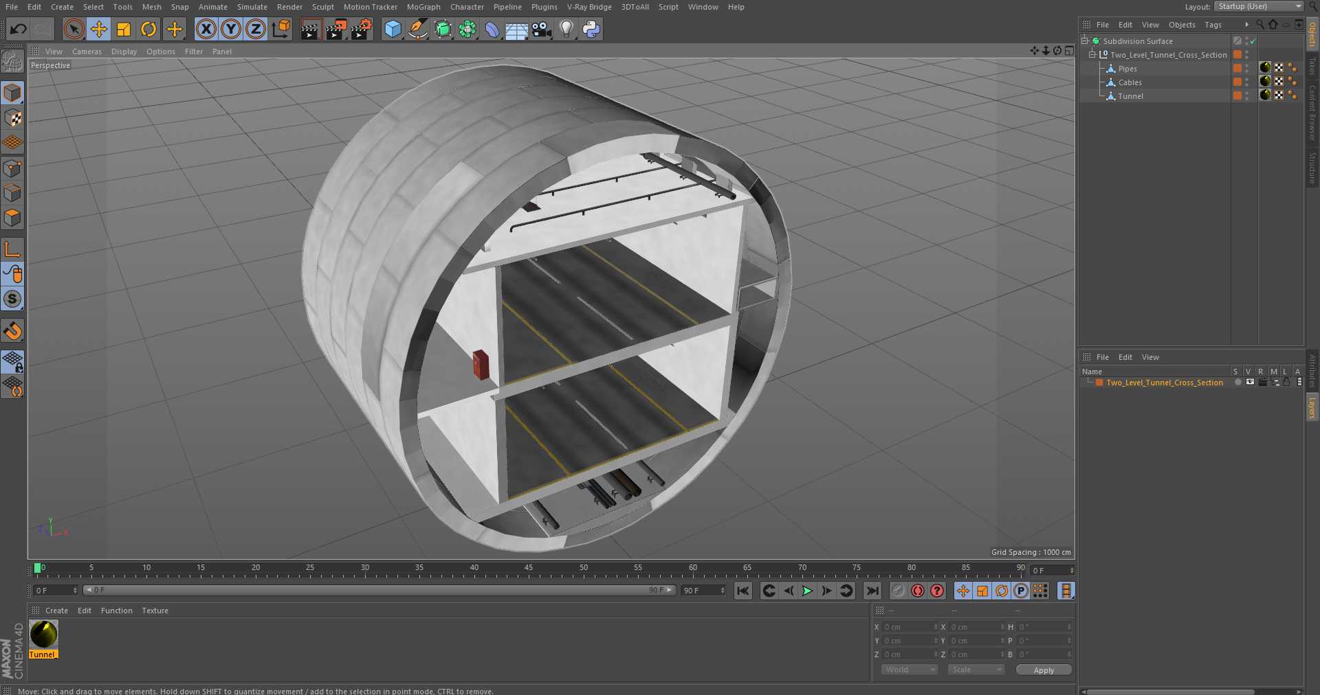 3D model Two Level Tunnel Cross Section