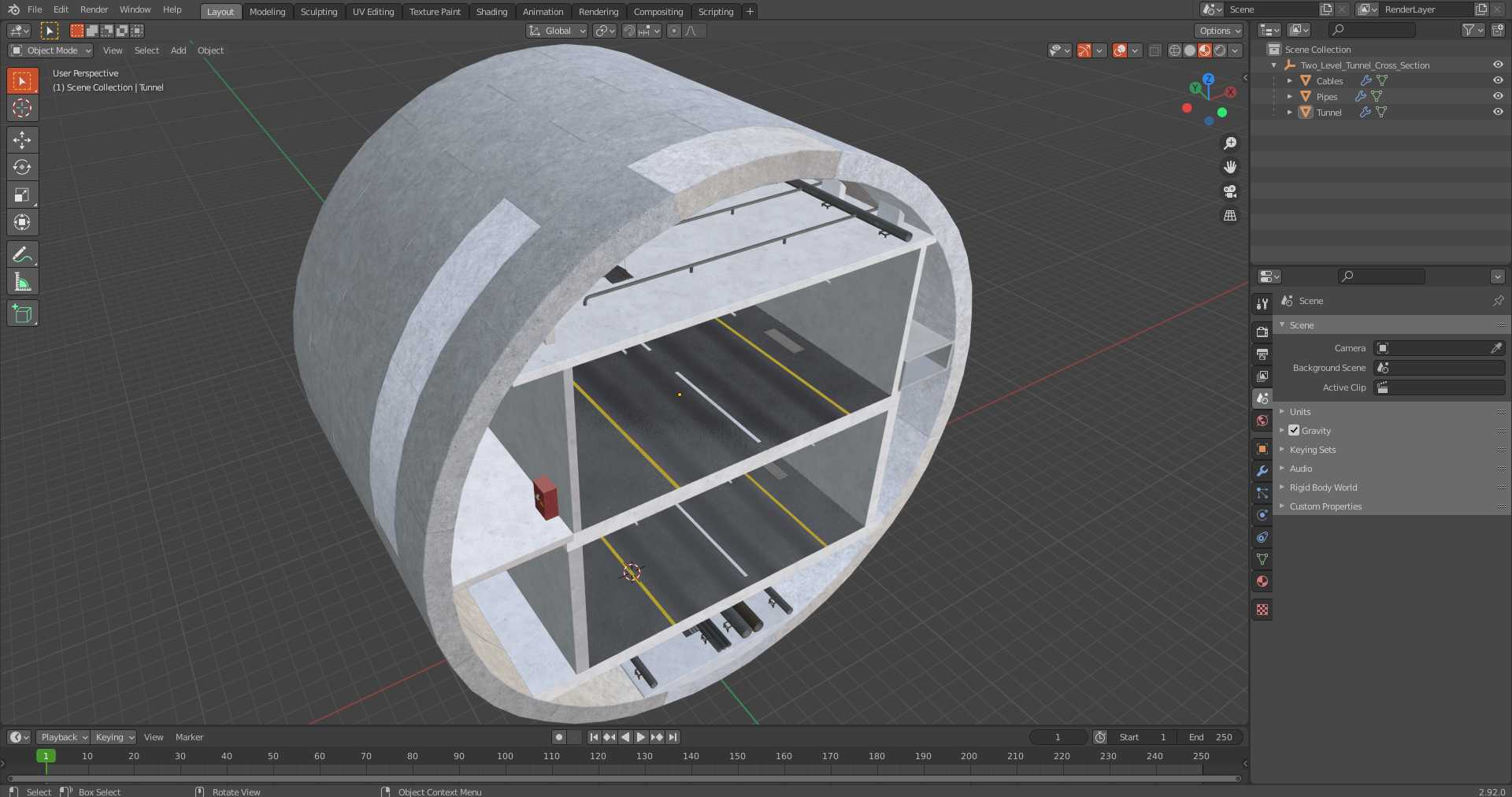 3D model Two Level Tunnel Cross Section