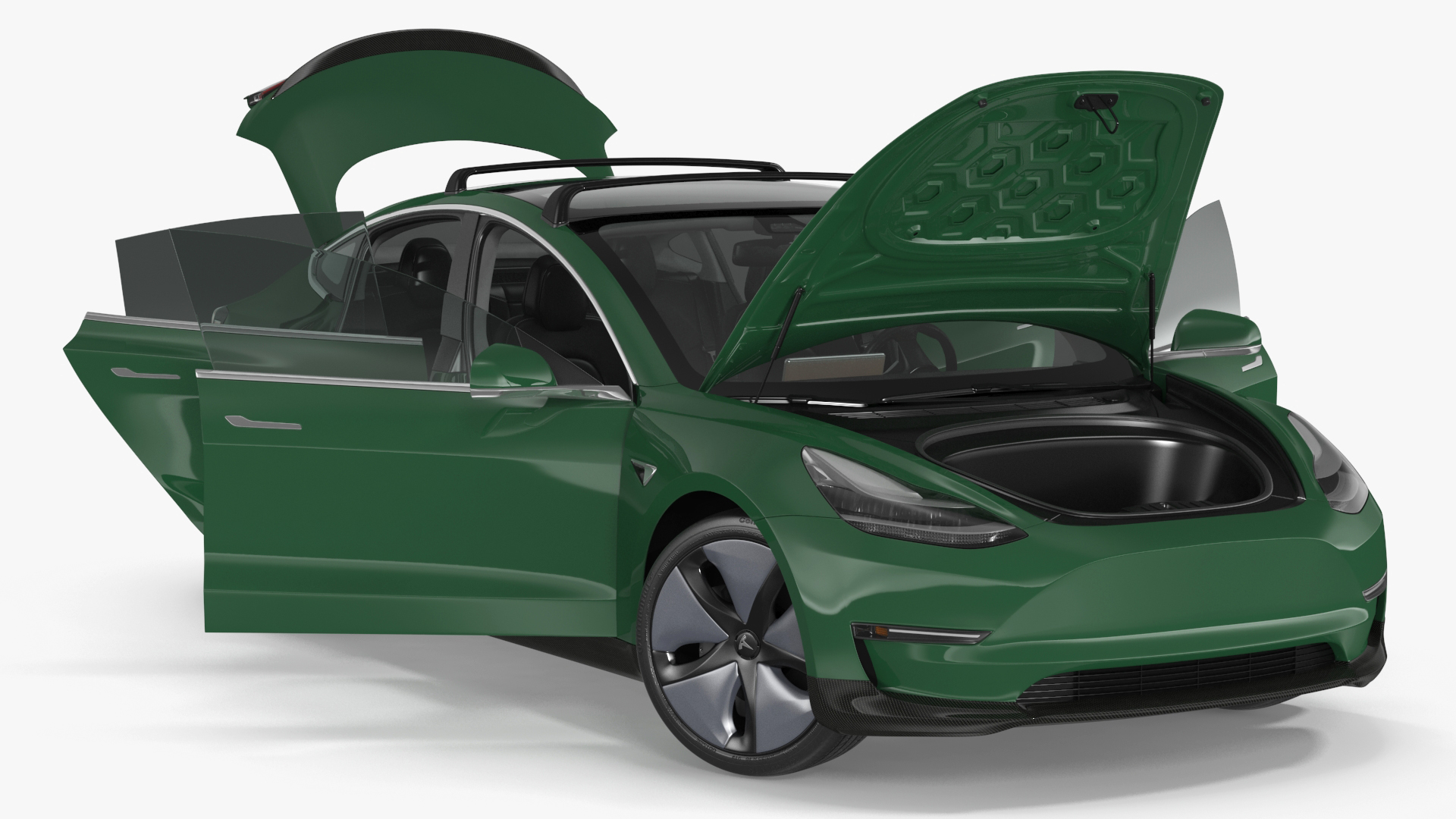 3D Tesla Model 3 with Wheel and Roof Accessories Rigged for Maya