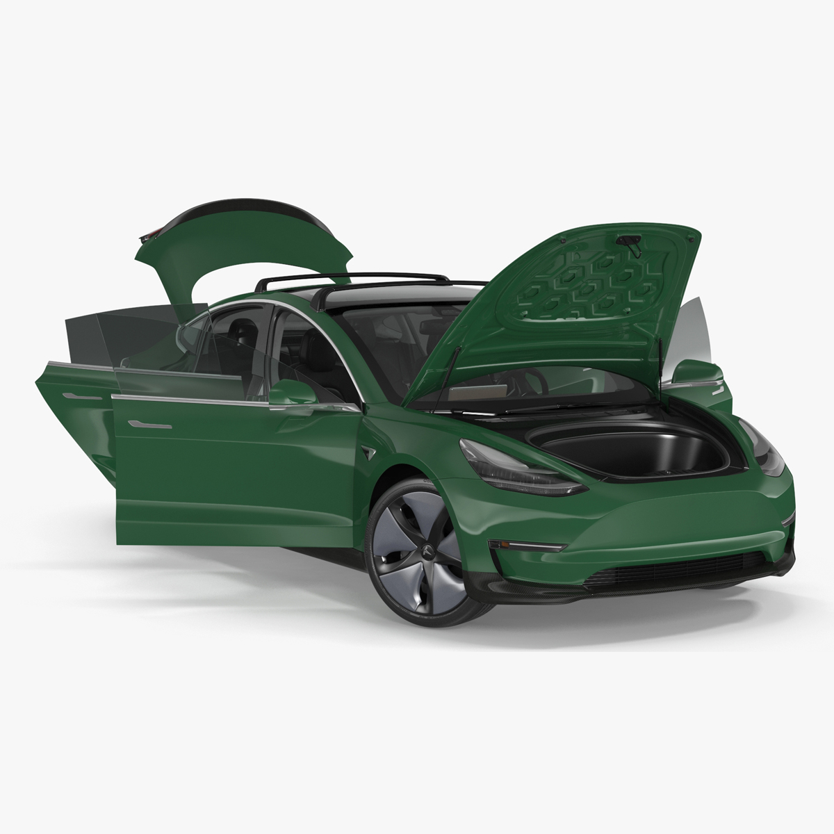 3D Tesla Model 3 with Wheel and Roof Accessories Rigged for Maya