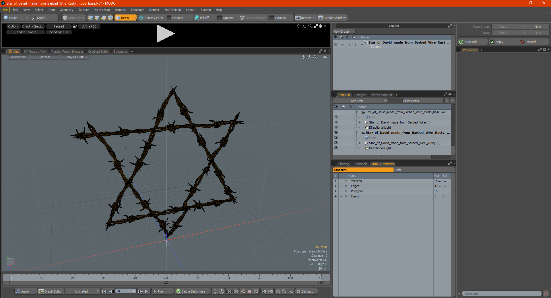 3D Star of David made from Barbed Wire Rusty