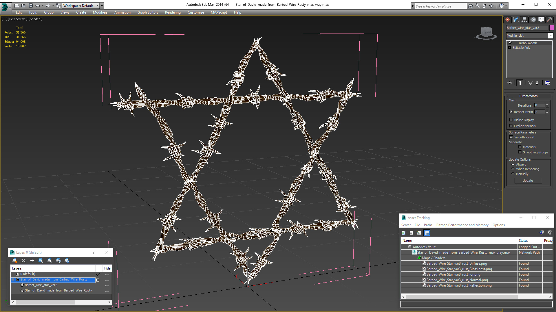 3D Star of David made from Barbed Wire Rusty